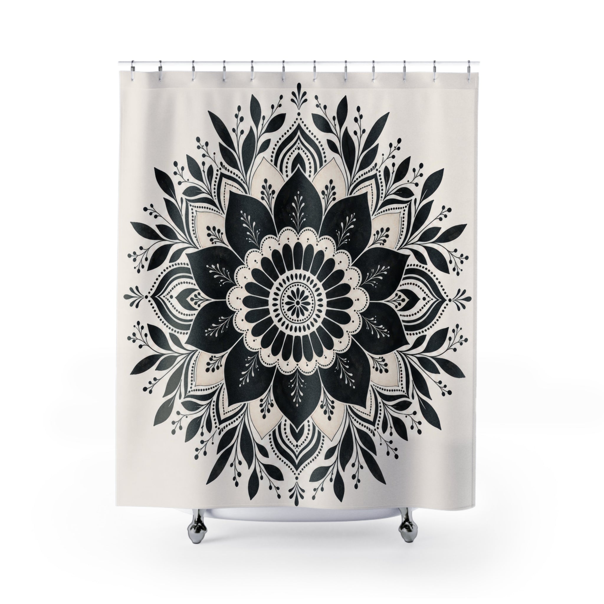 White Floral Medallion Shower Curtain
