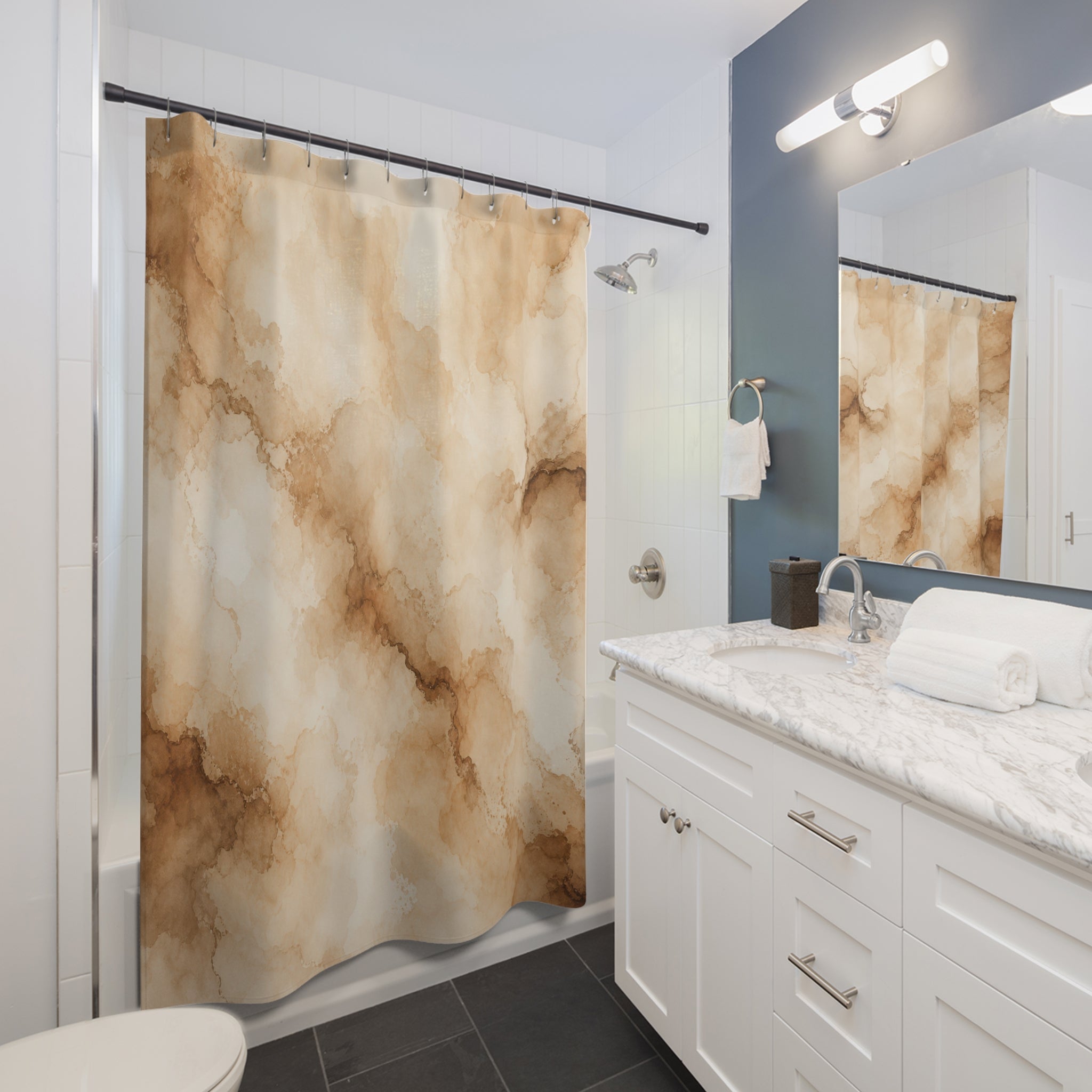 Beige Cream Cloudy Stone Shower Curtain