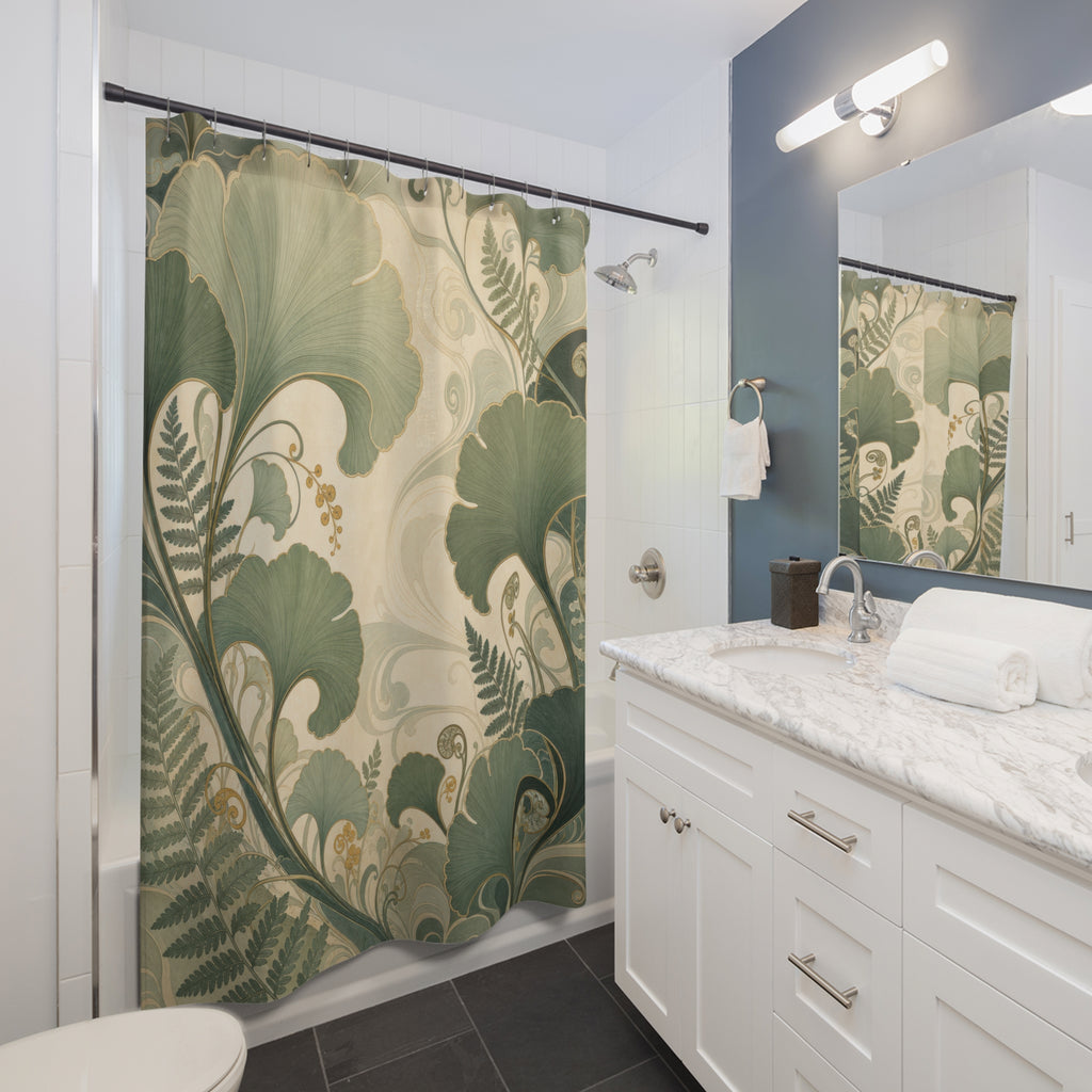 Sage Green Art Nouveau Ginkgo Shower Curtain