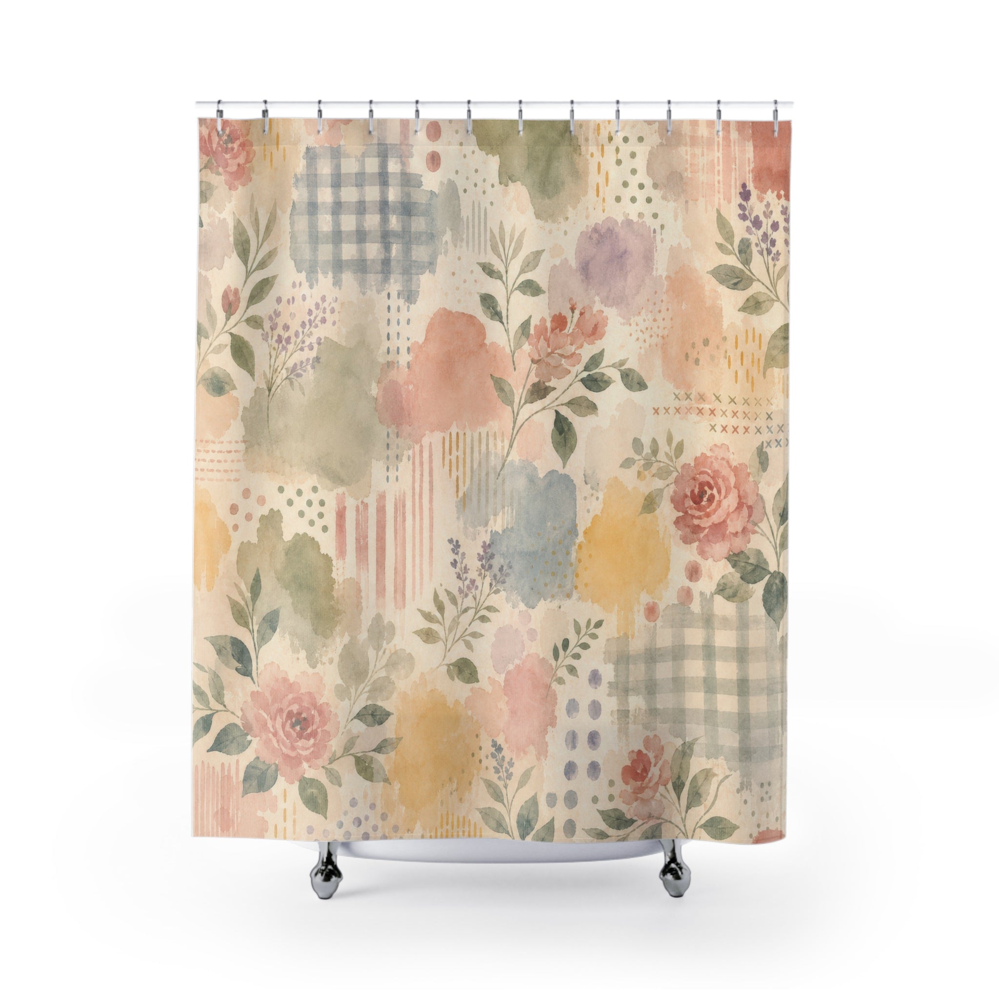 Cottagecore Watercolor Floral Shower Curtain