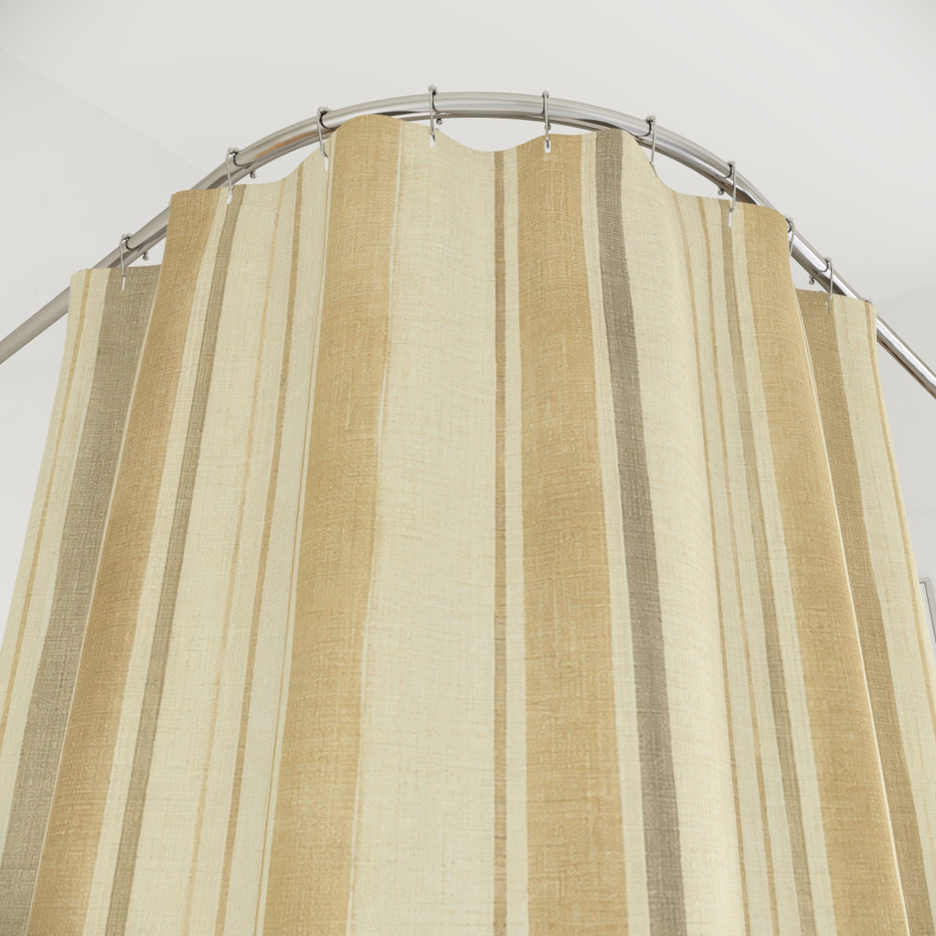 Beige Tan Vertical Stripe Shower Curtain