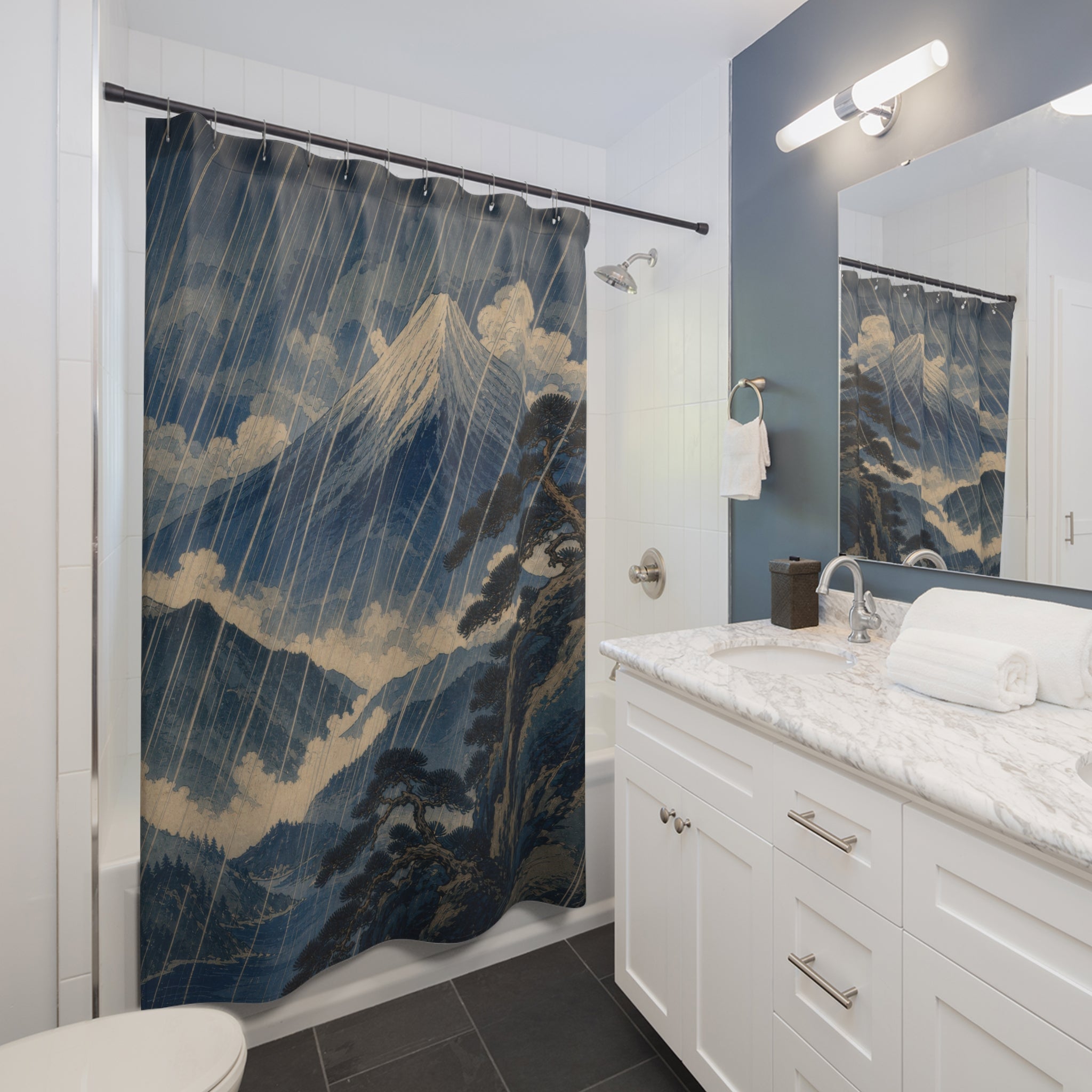 Torrential Rain Mountain Print Shower Curtain