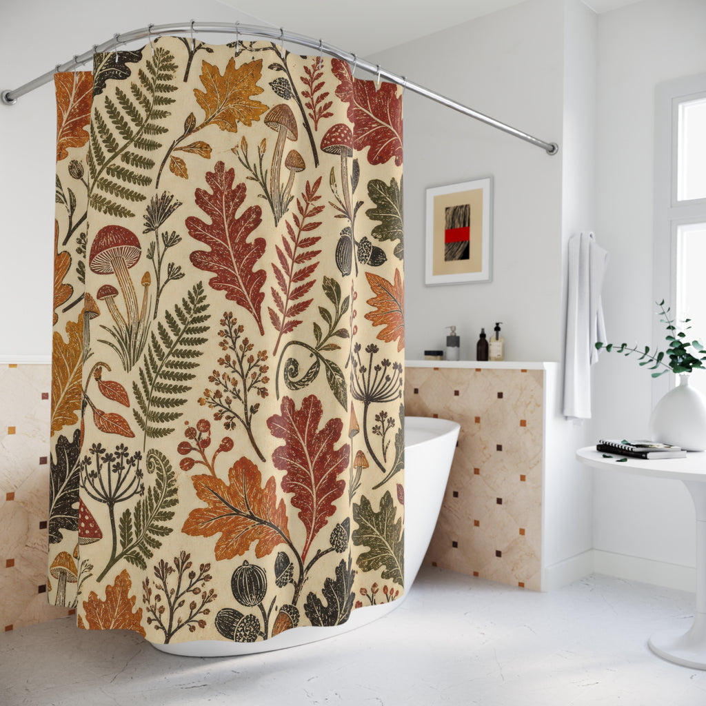 Autumn Woodland Block Print Shower Curtain