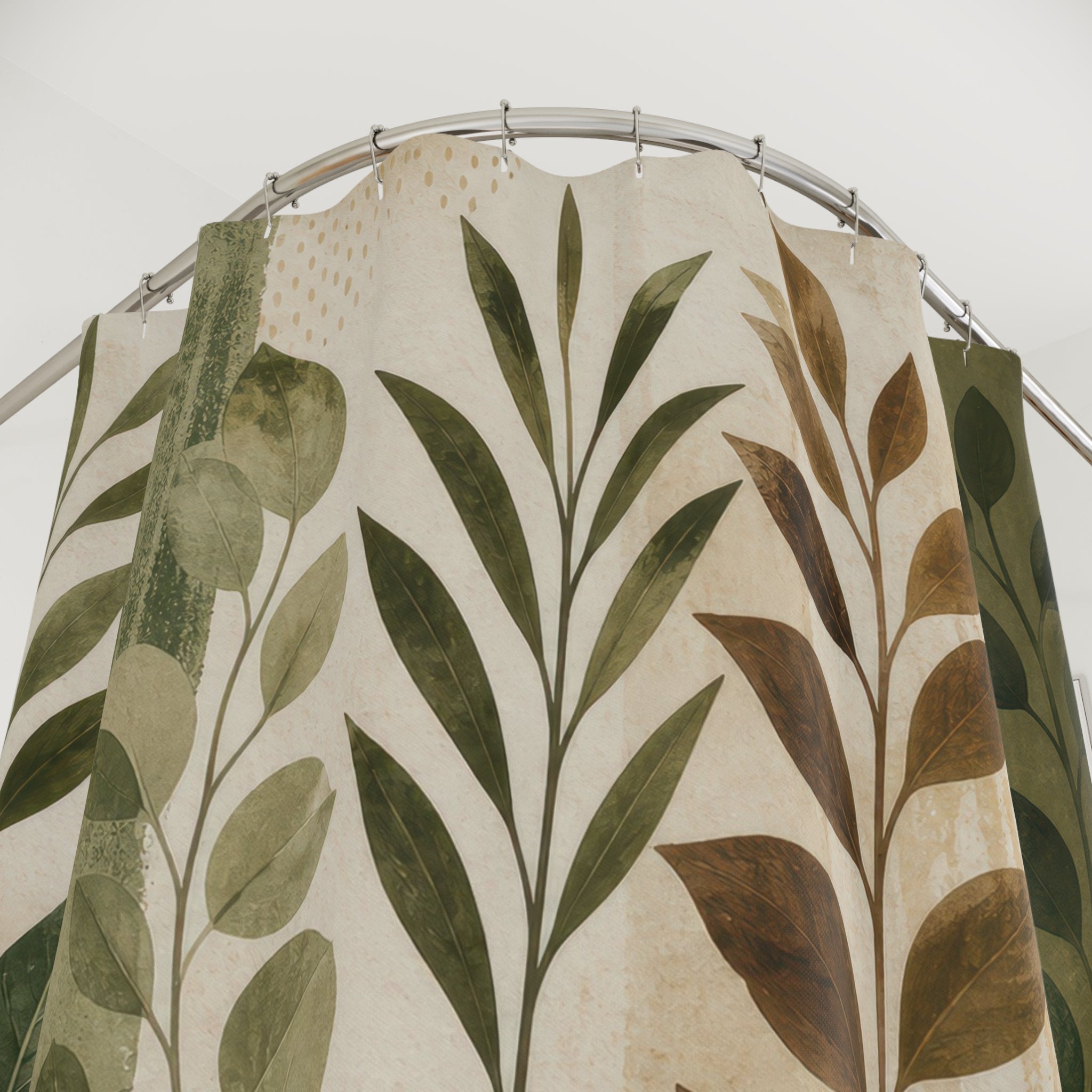Green Brown Botanical Shower Curtain