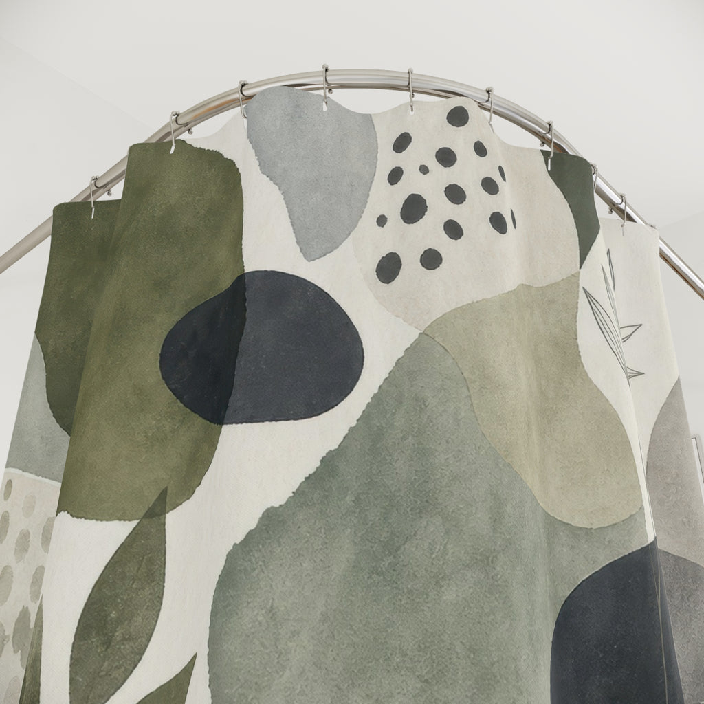 Green Abstract Leaf Shower Curtain, Olive Green Modern Bathroom Decor, Abstract Leaf Bath Curtain, Guest Bath Decor, Small Bathroom Decor