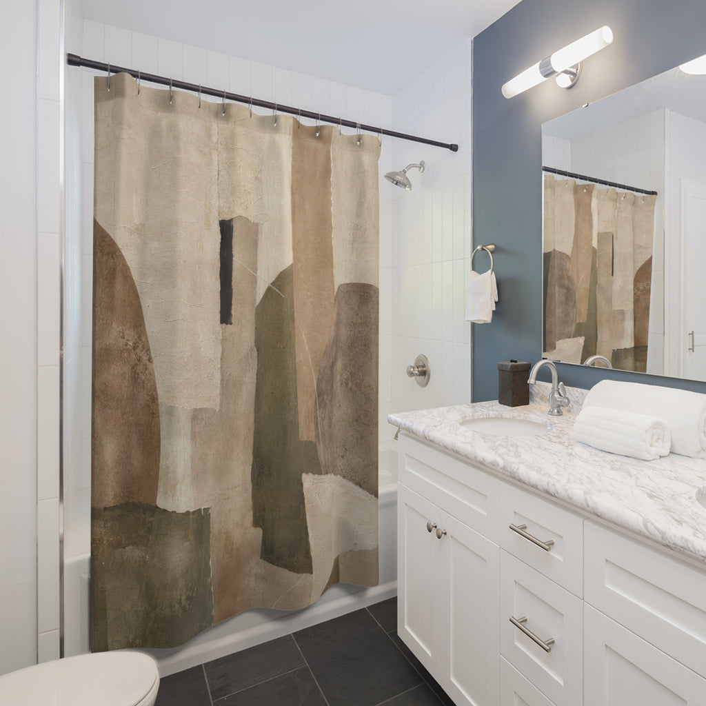 Wabi Sabi Shower Curtain: Beige Olive Abstract