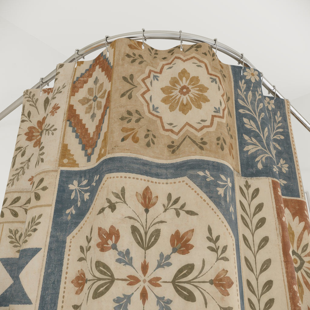 Folk Art Patchwork Tile Shower Curtain