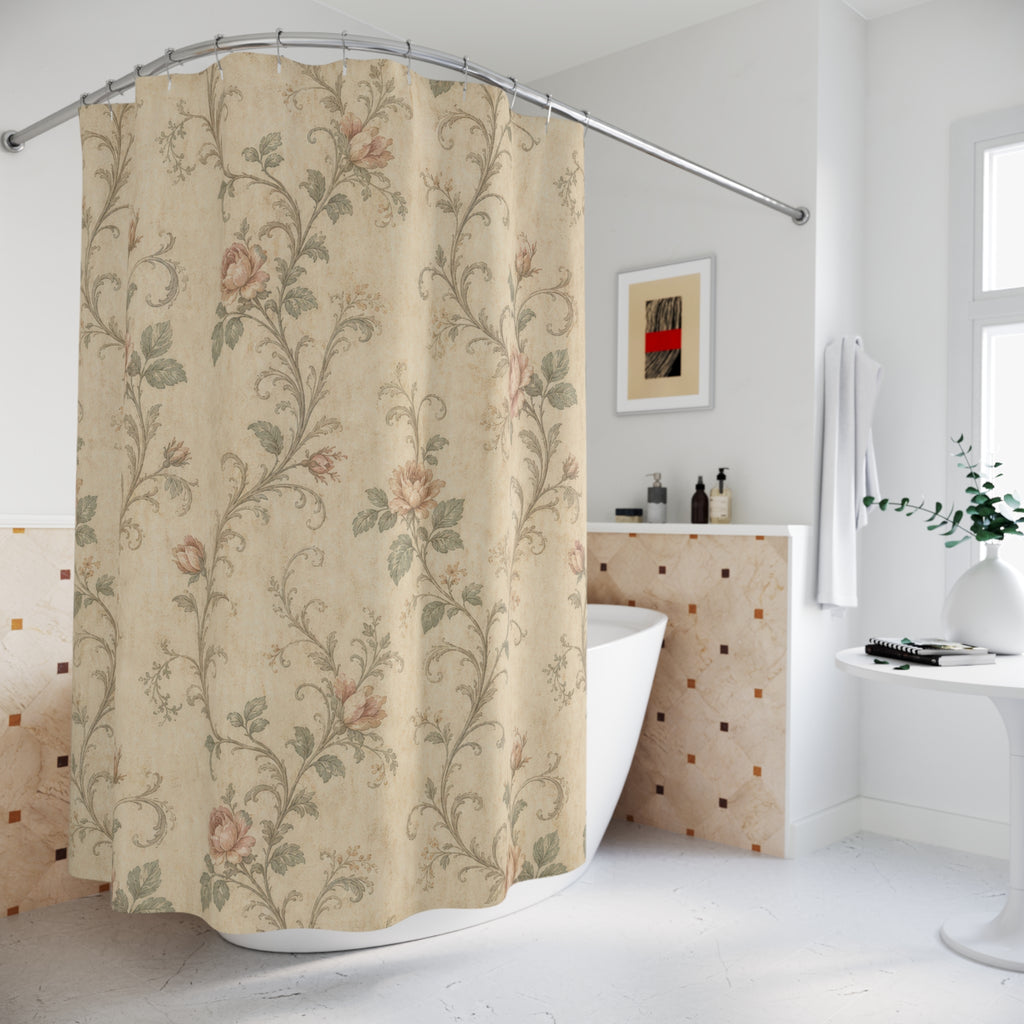 Pale Green Vine Vintage Botanical Shower Curtain