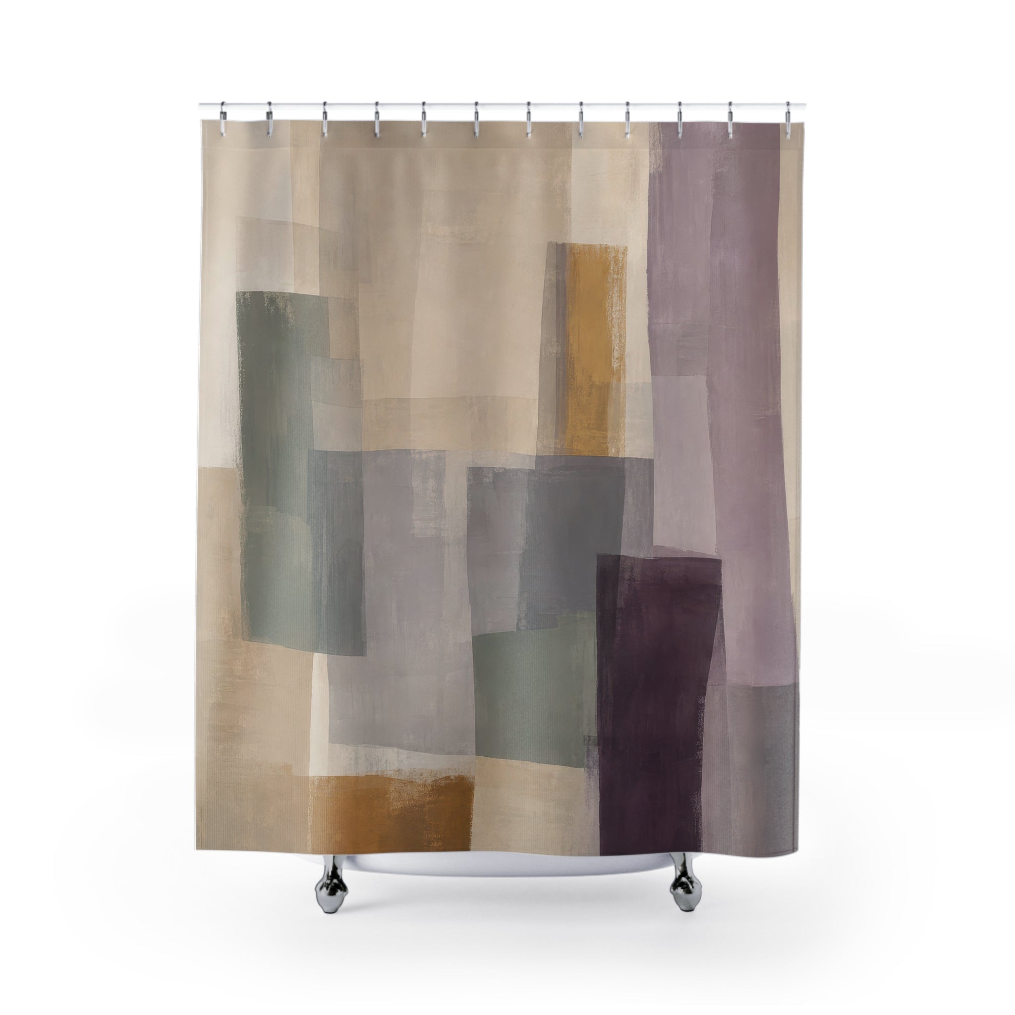 Gray Beige Block Shower Curtain