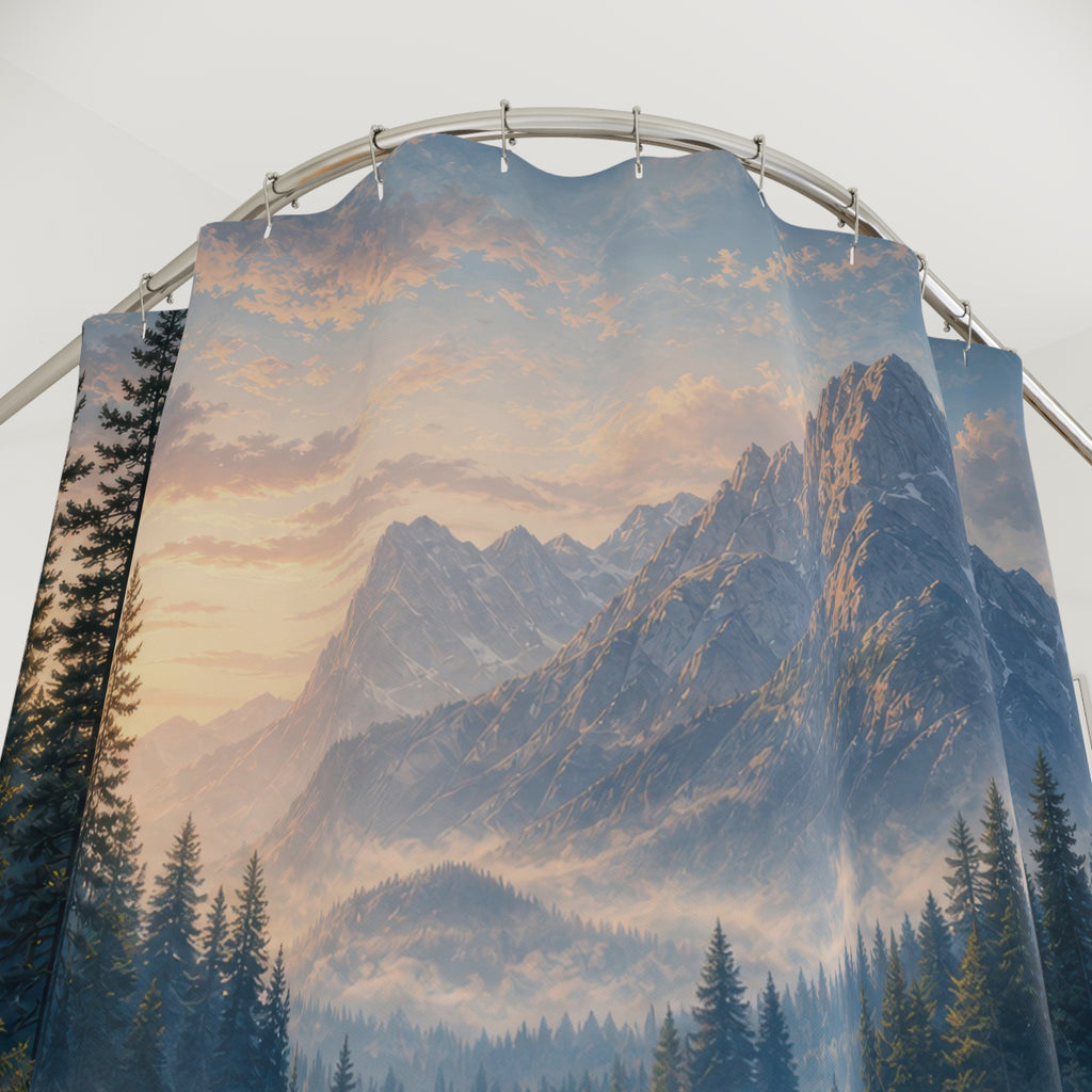 Misty Mountain Lake Dawn Shower Curtain