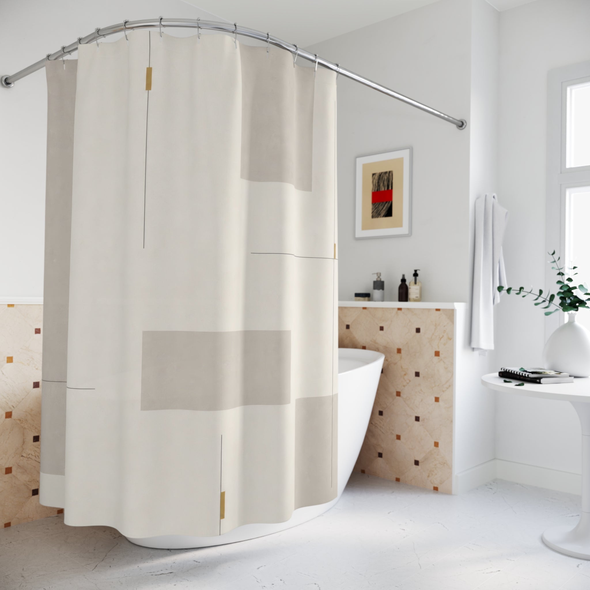 Gold Line White Shower Curtain: Gold Line Shower Curtain