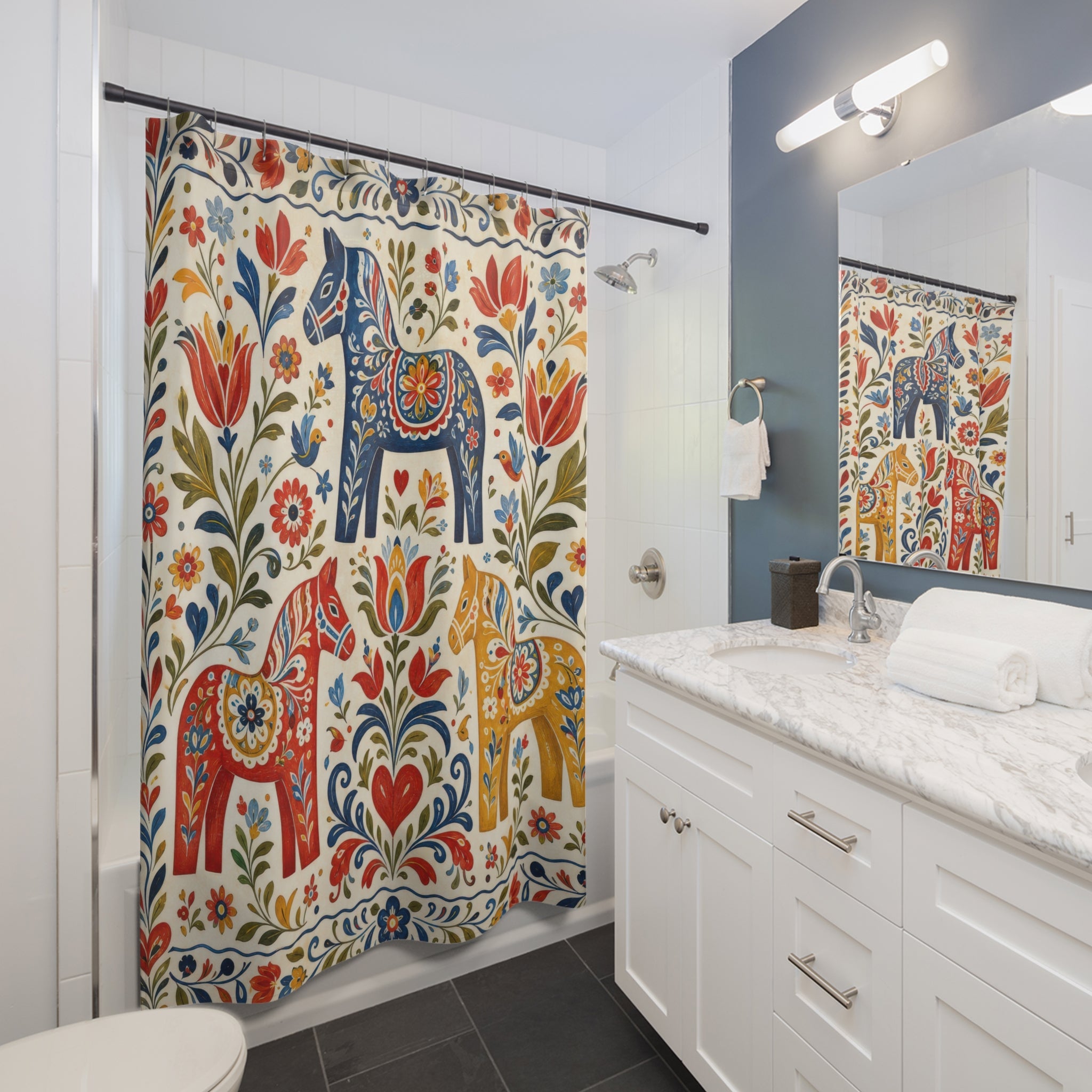 Colorful Folk Animal Unique Elephant Shower Curtain