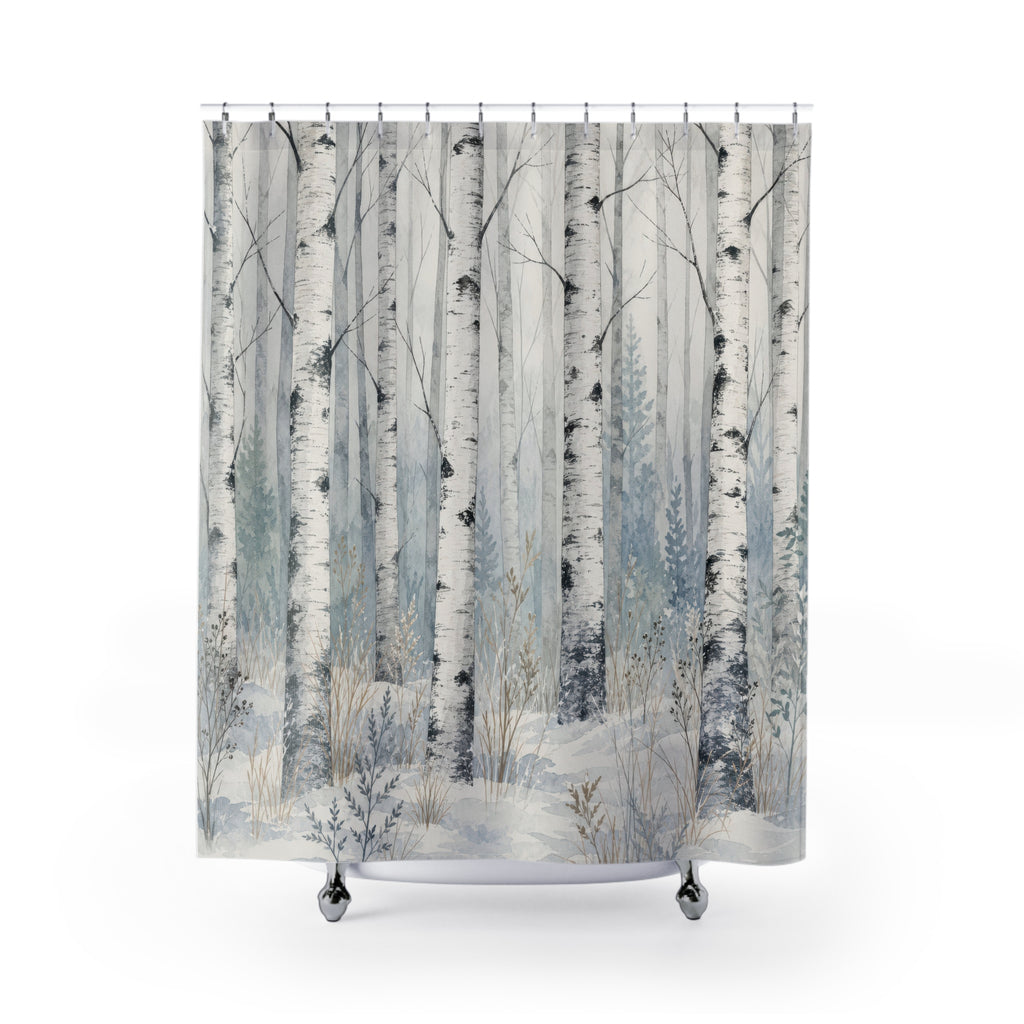 Snowy Birch Tree Shower Curtain