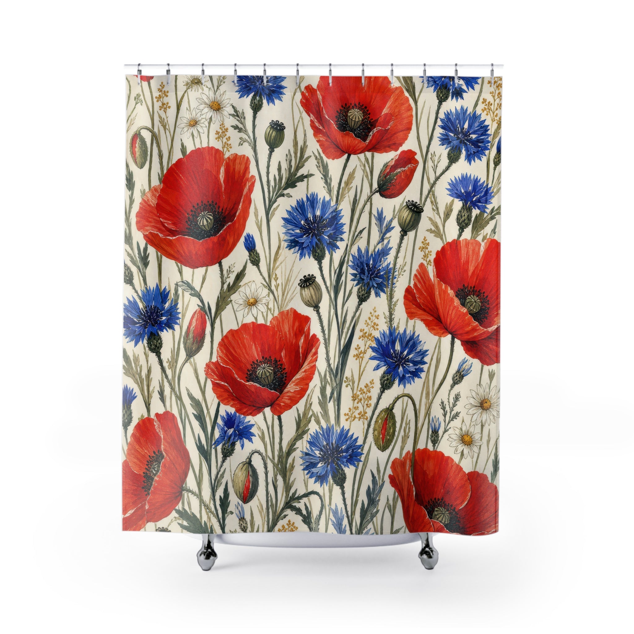 Red Orange Wildflower Meadow Shower Curtain