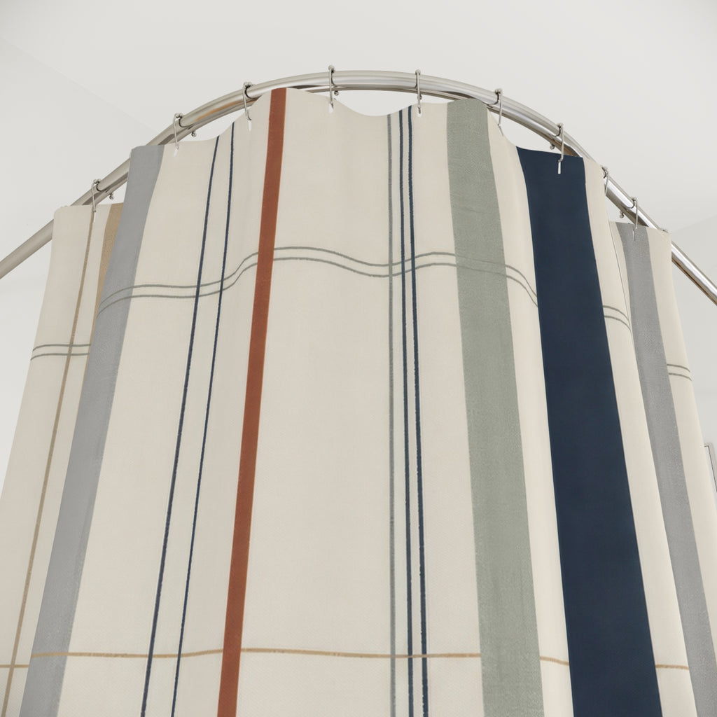 Navy Stripe Plaid Grid Shower Curtain