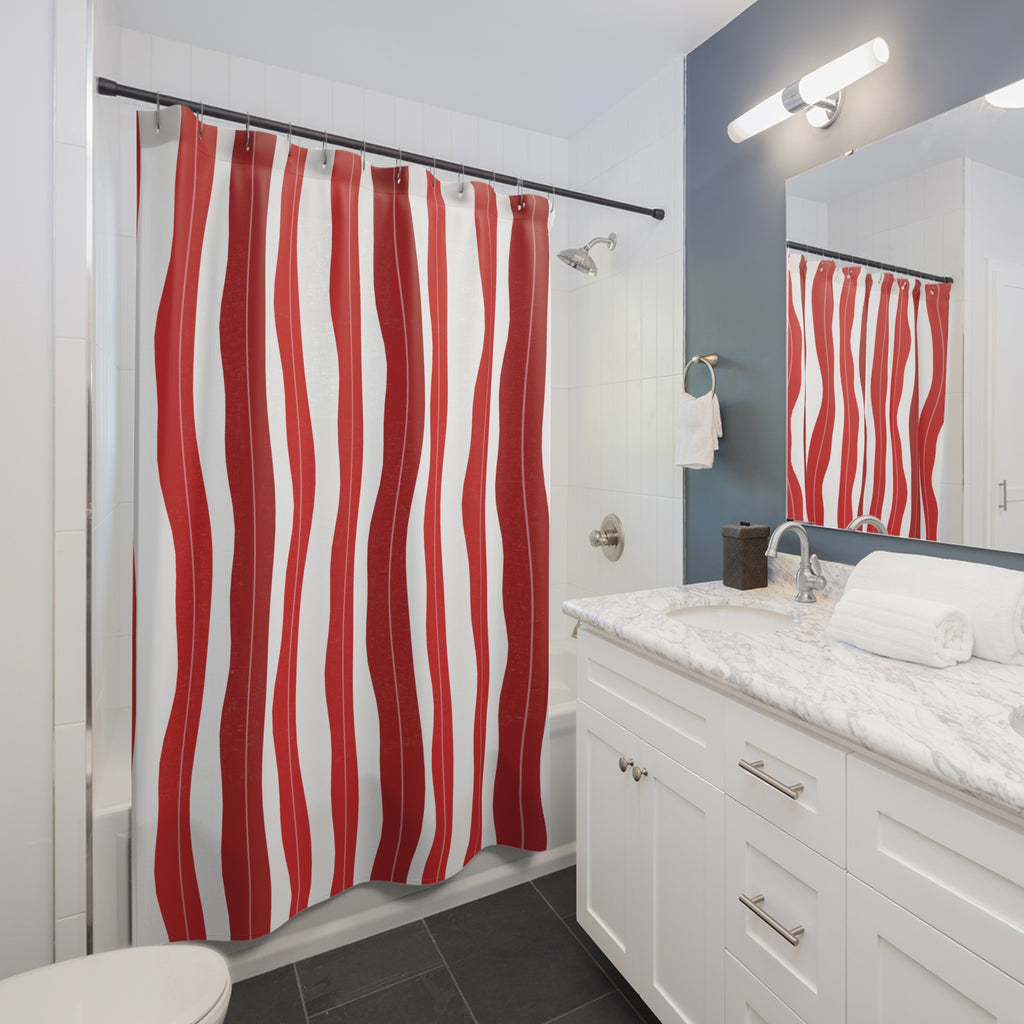 Red White Liquid Ribbon Shower Curtain