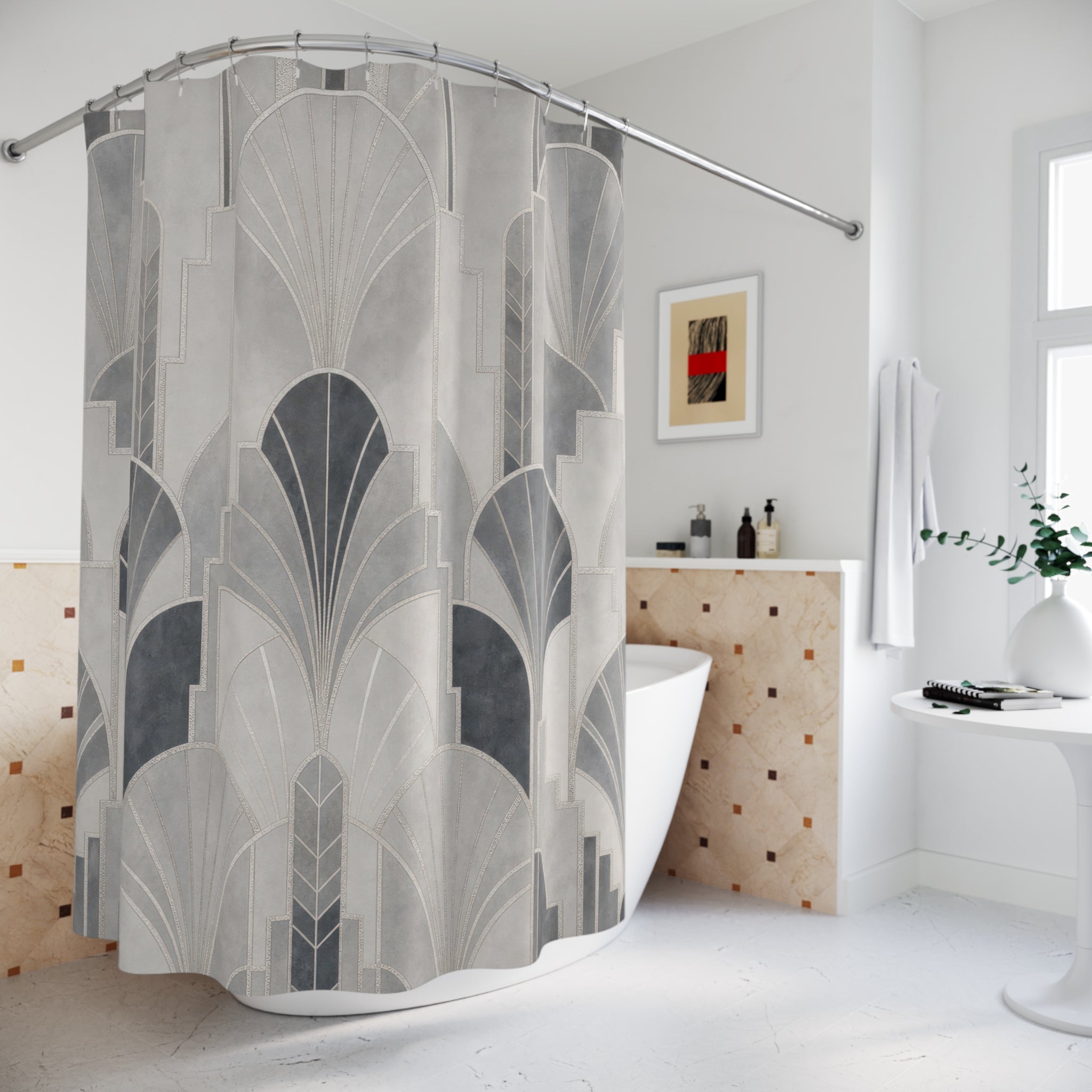 Gray Fan Arch Geometric Shower Curtain