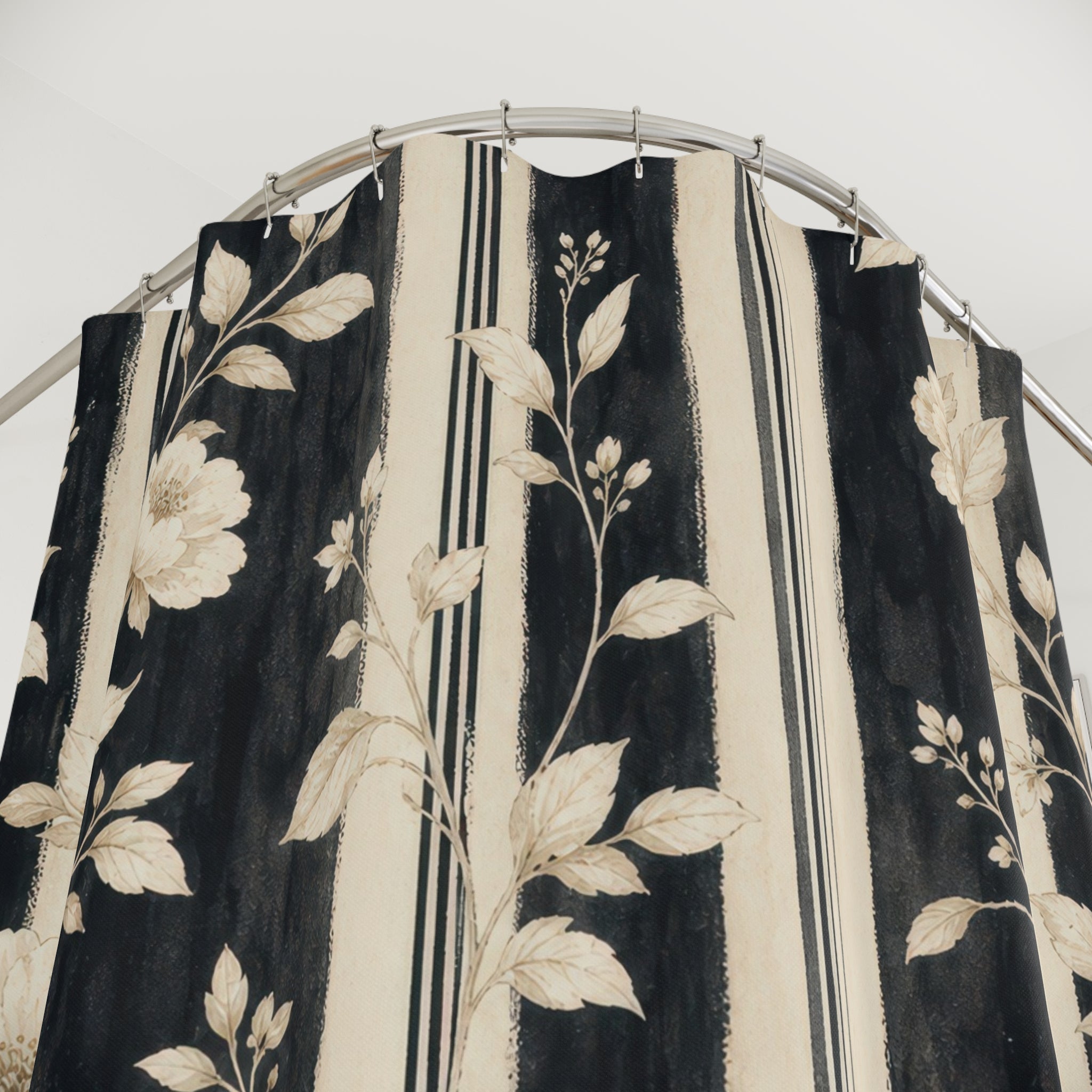 Cream Botanical Stripe Shower Curtain