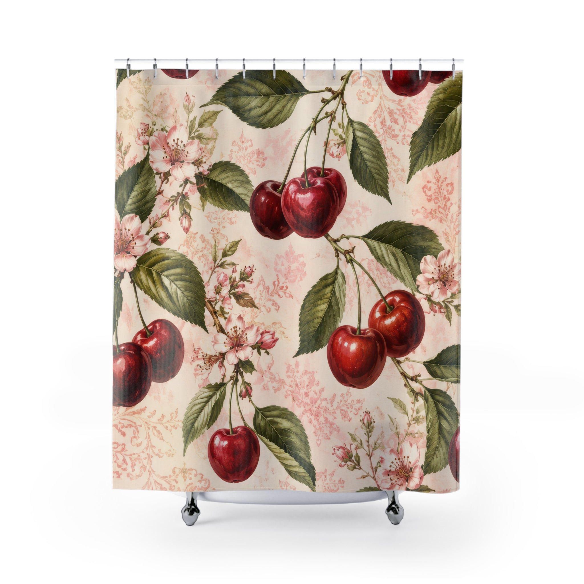 Cherry Shower Curtain: Red Botanical Floral