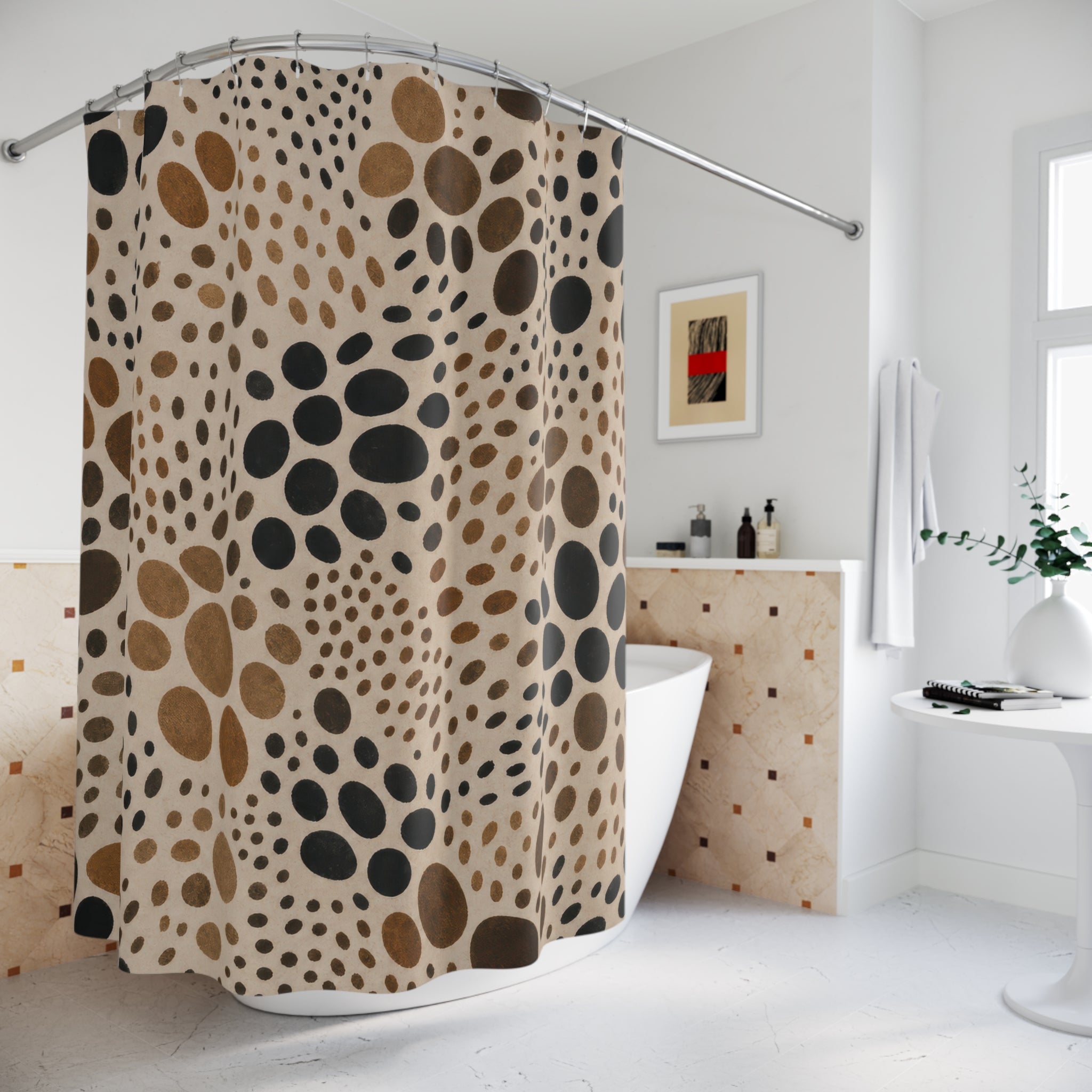 Black Brown Pebble Dot Shower Curtain