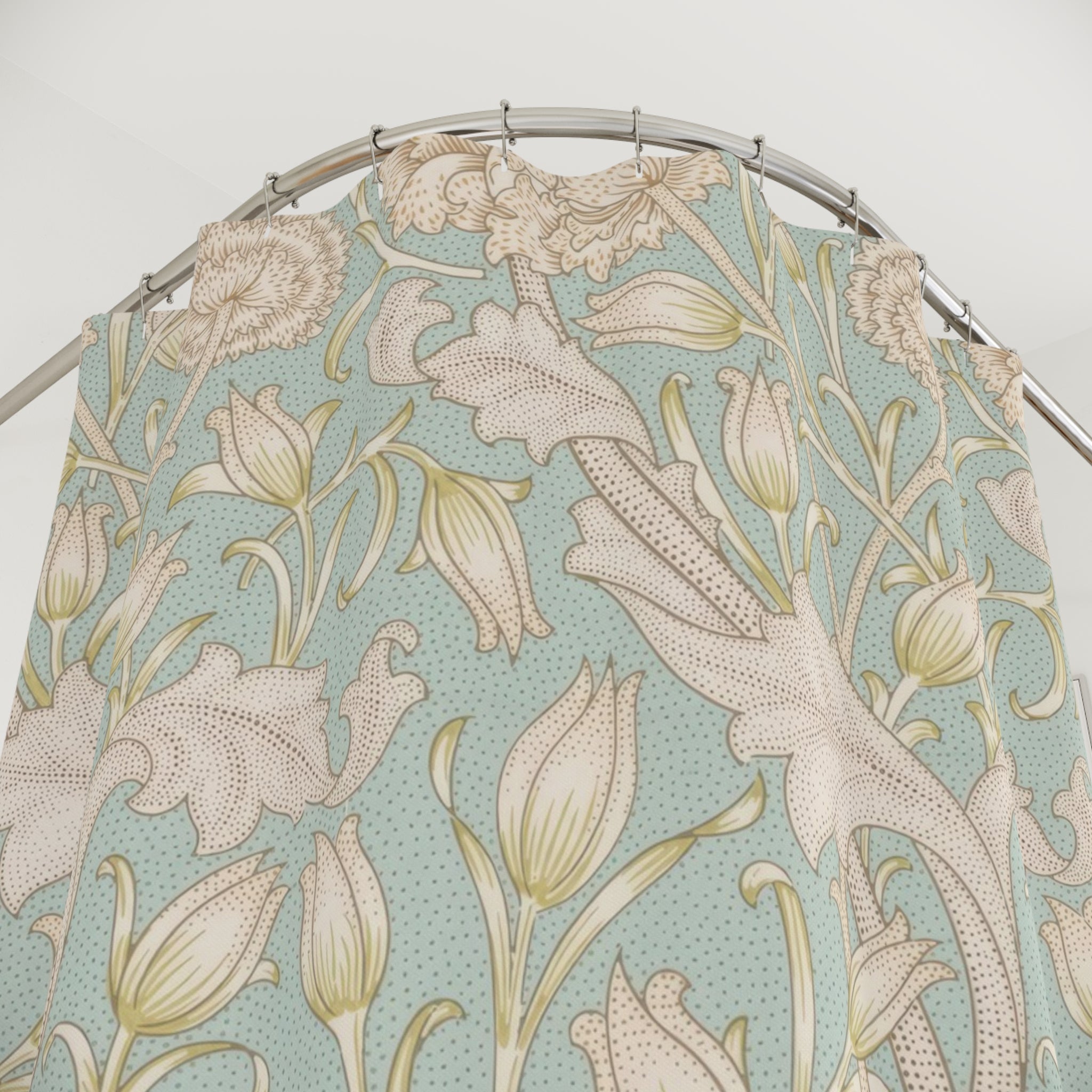 Morris Wild Tulip & Peony Shower Curtain – Blue Cream