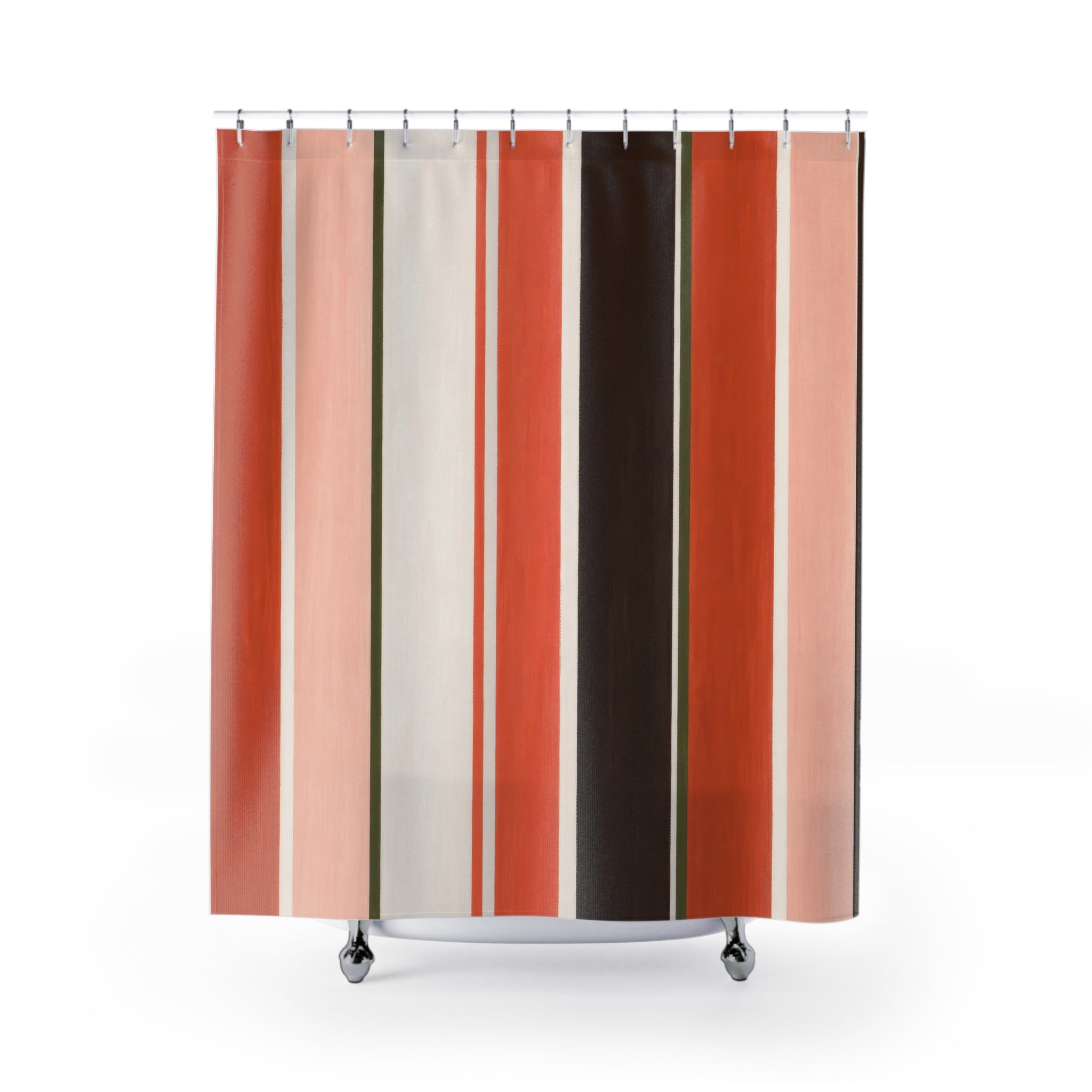 Rust Orange Brown Vertical Stripe Boho Striped Modern Line Shower Curtain