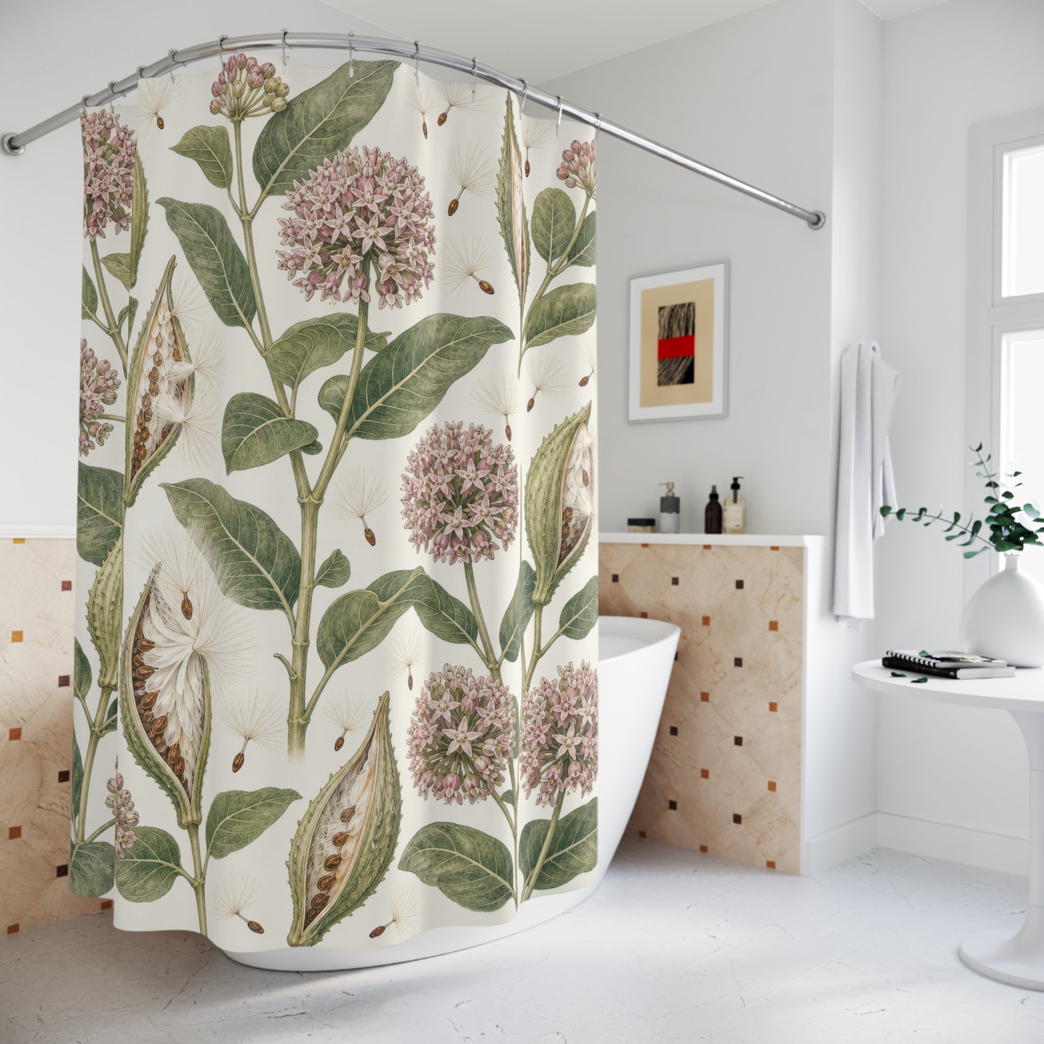 Pink Wildflower Botanical Plant Shower Curtain