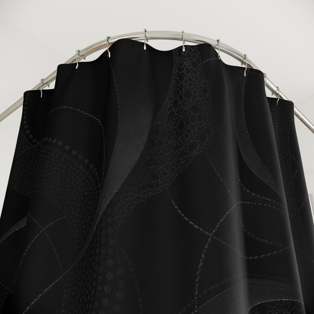Black Shower Curtain, Gothic Abstract Bath Decor, Ornamental Swirl Pattern, Modern Guest Bathroom Decor, Dark Elegant Style, Dark Style