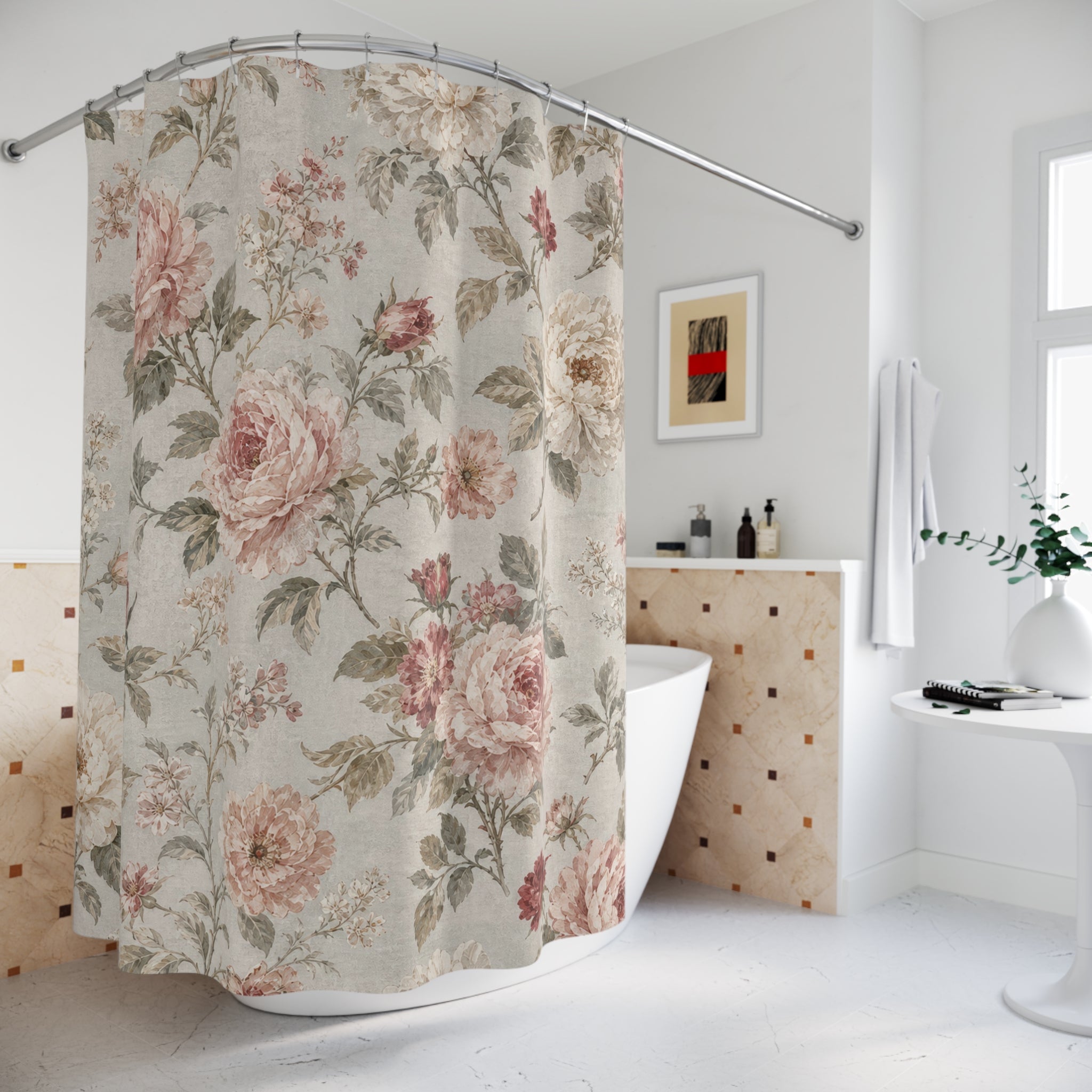 Pink Cream Cabbage Rose Shower Curtain
