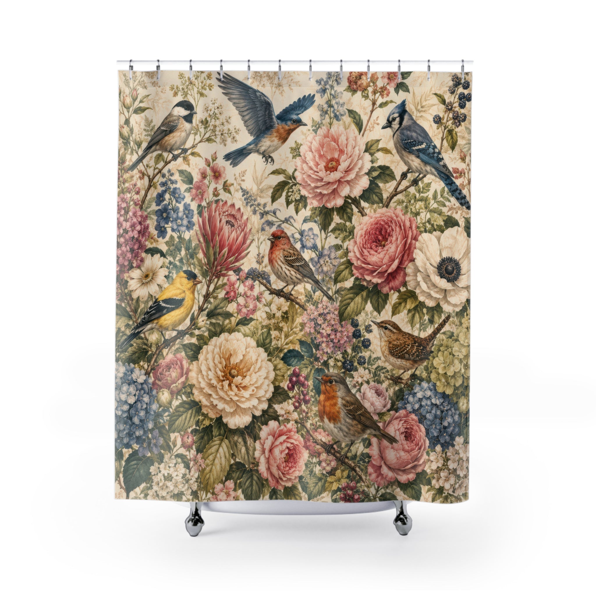 Vintage Floral Bird Shower Curtain
