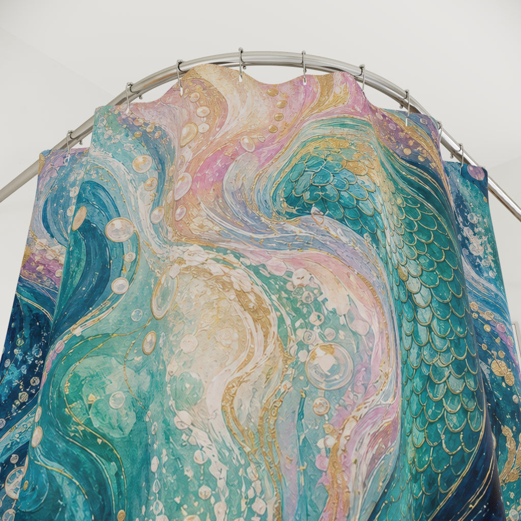 Abstract Aqua Tail Swirl Shower Curtain