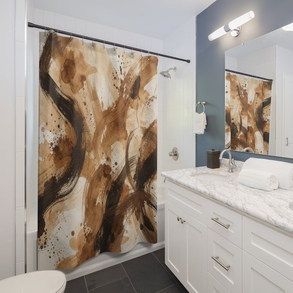 Black Brown Brush Stroke Shower Curtain