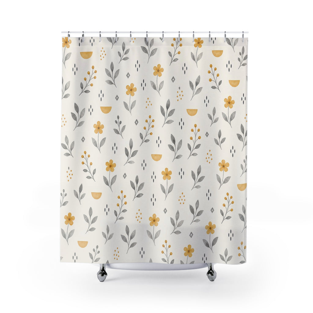 Gray Floral Yellow Shower Curtain
