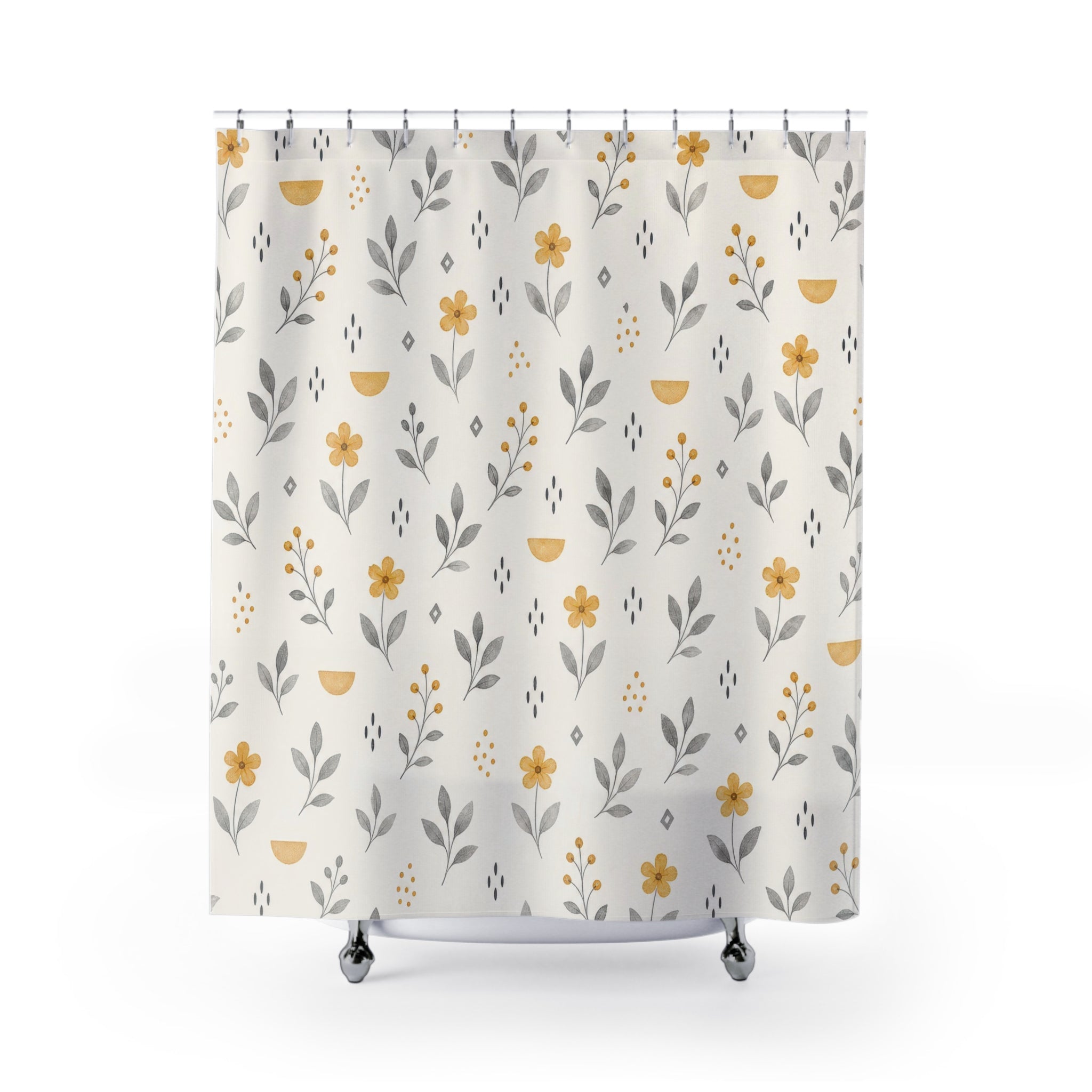 Gray Floral Yellow Shower Curtain