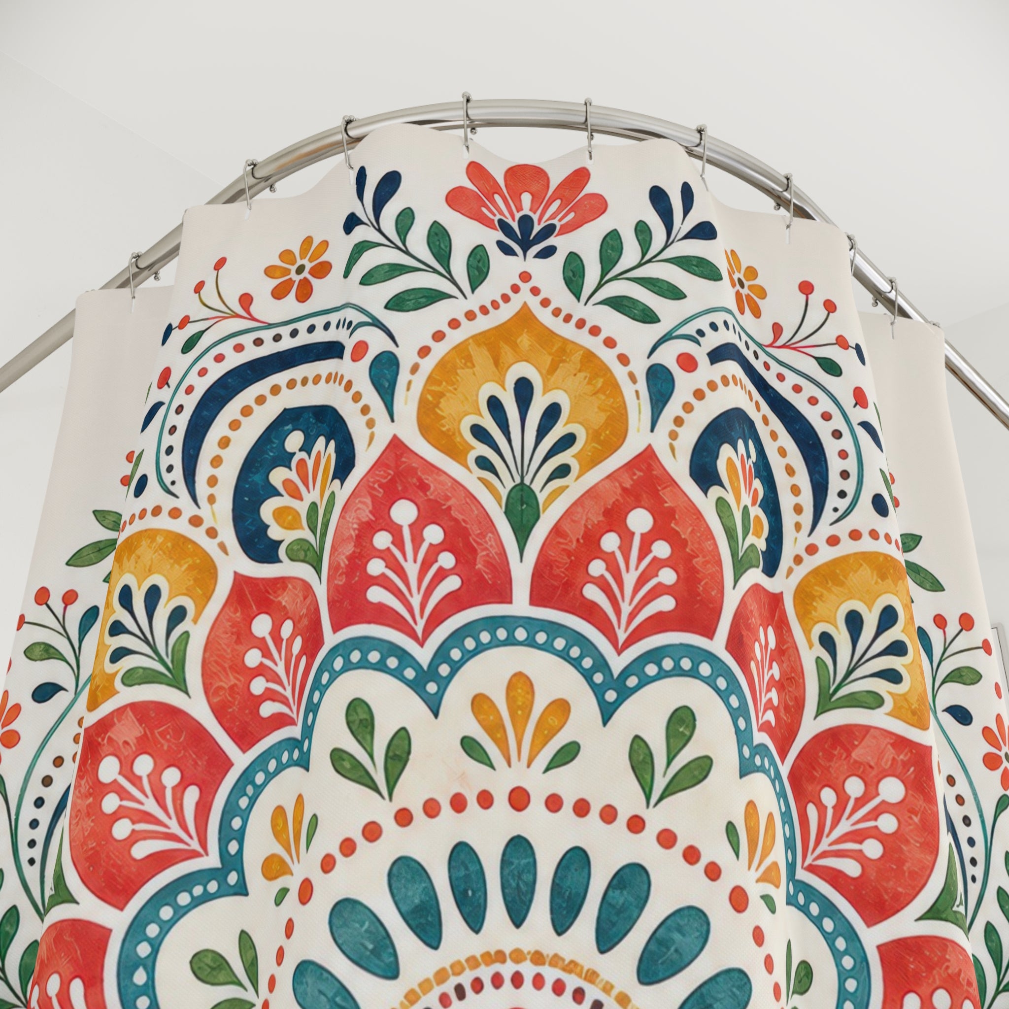 Orange Teal Floral Medallion Shower Curtain
