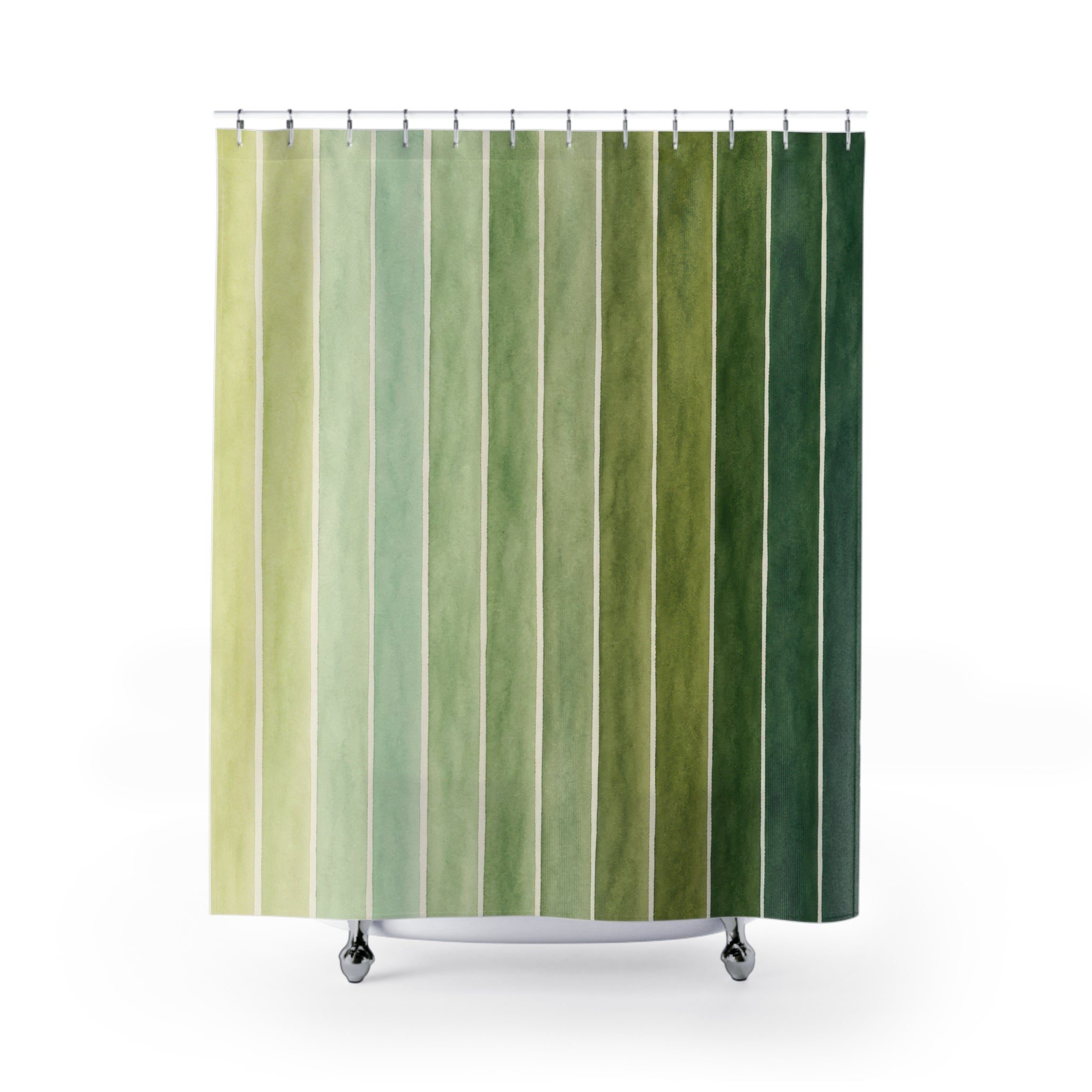 Green Ombre Watercolor Stripe Shower Curtain