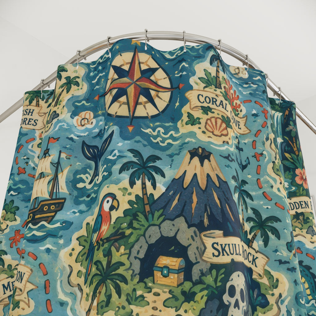 Fantasy Map Shower Curtain – Kids Treasure Island Blue