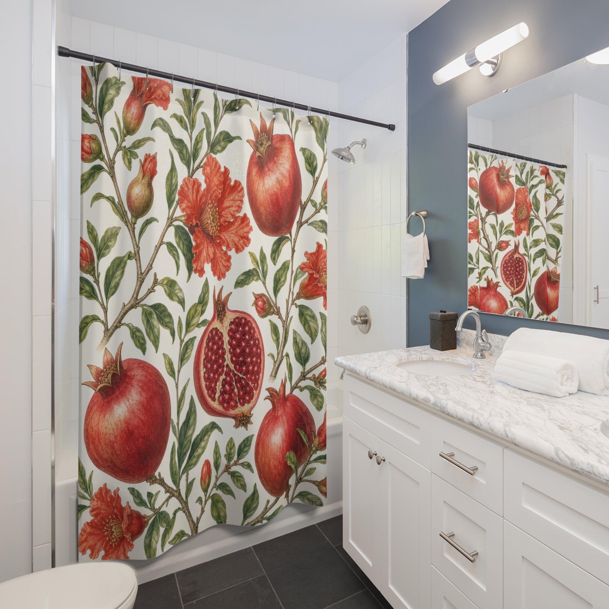 Red Floral Botanical Fruit Shower Curtain