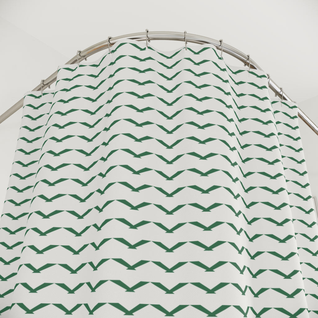 Green and White Chevron Shower Curtain