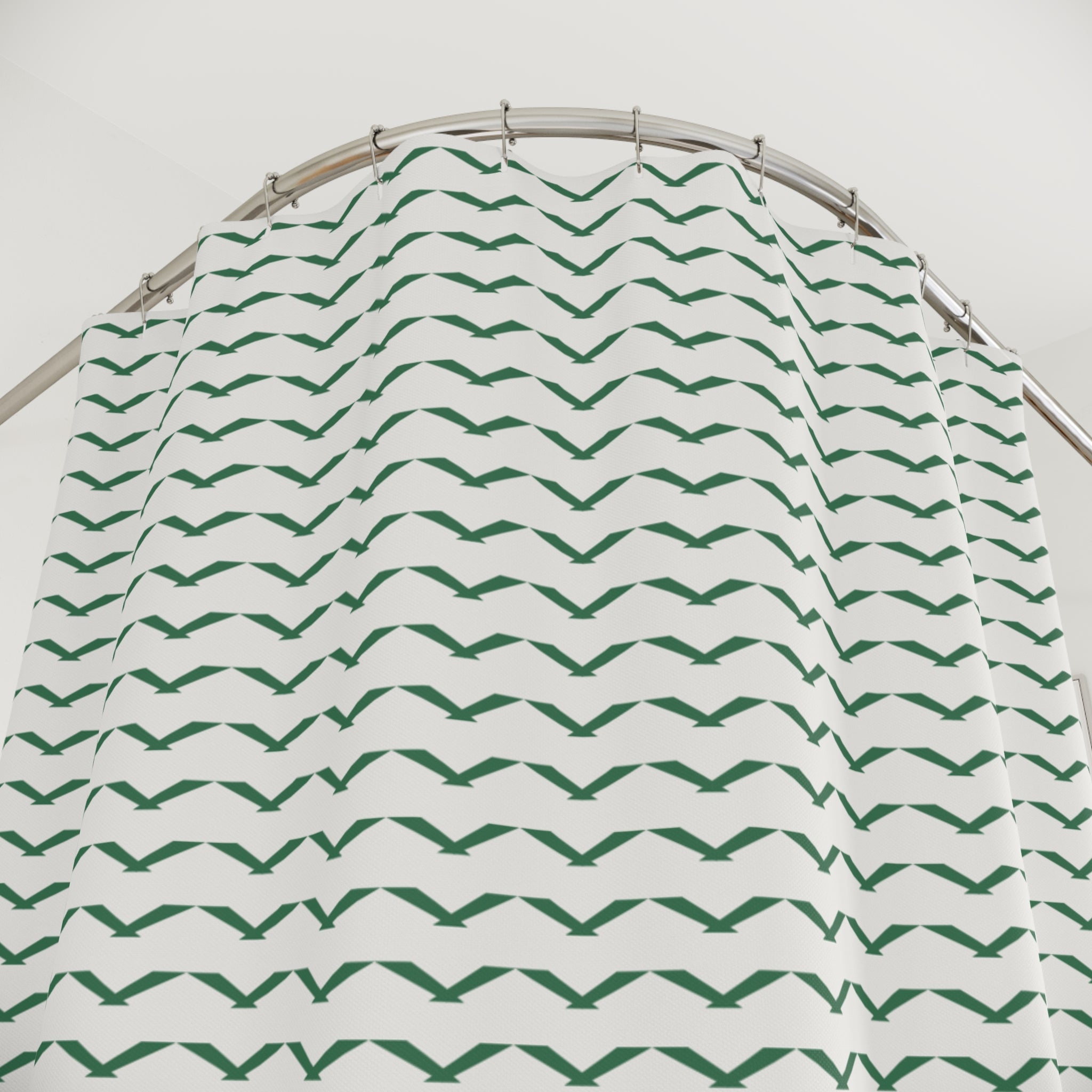 Green and White Chevron Shower Curtain