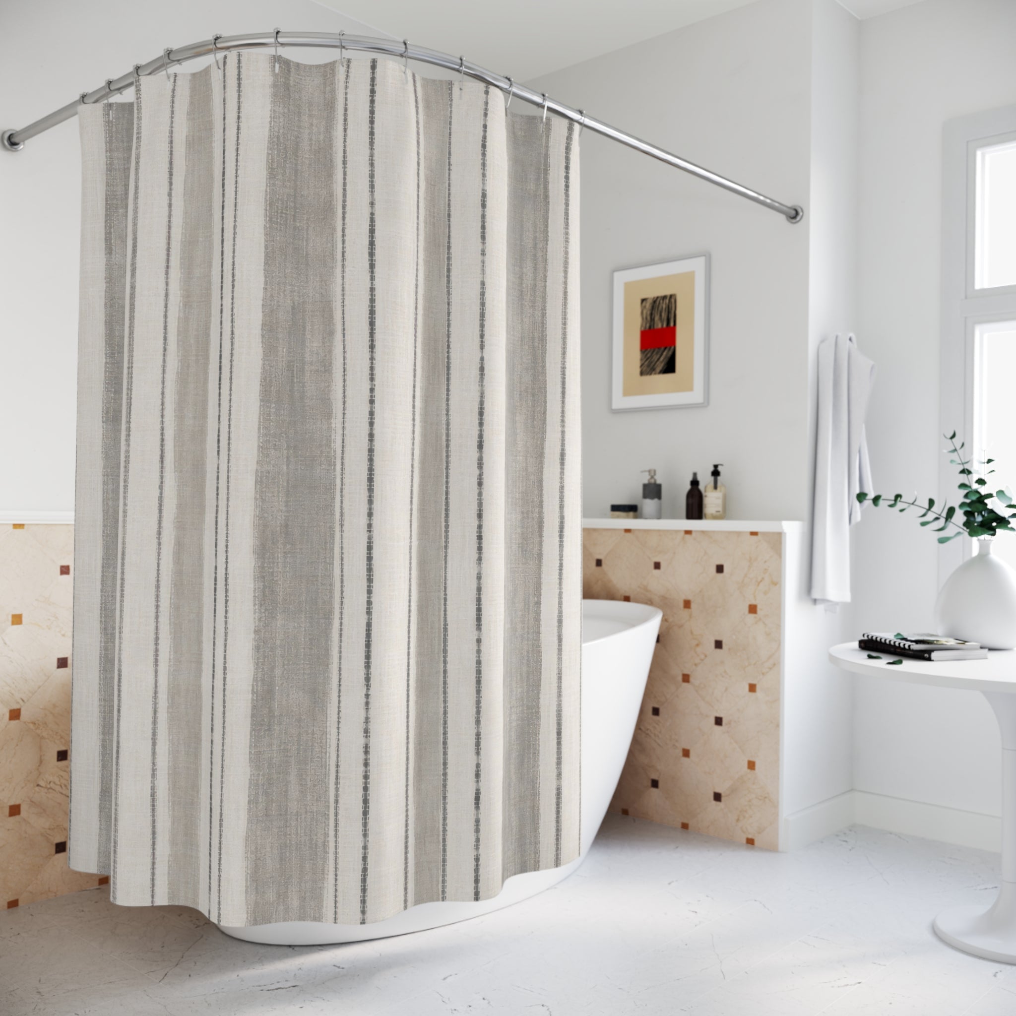 Grey Ticking Stripe Shower Curtain