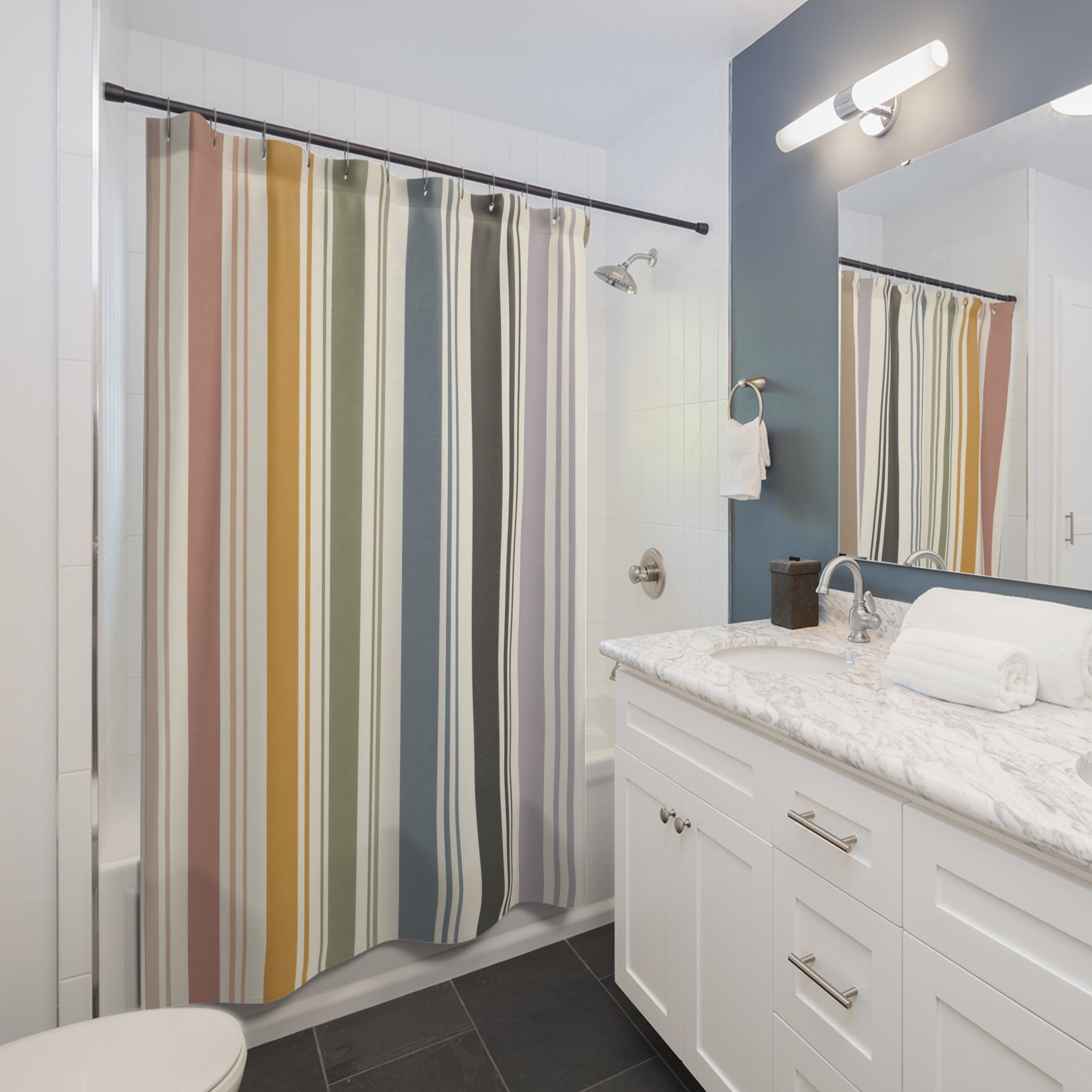 Thin Multicolor Vertical Stripe Shower Curtain