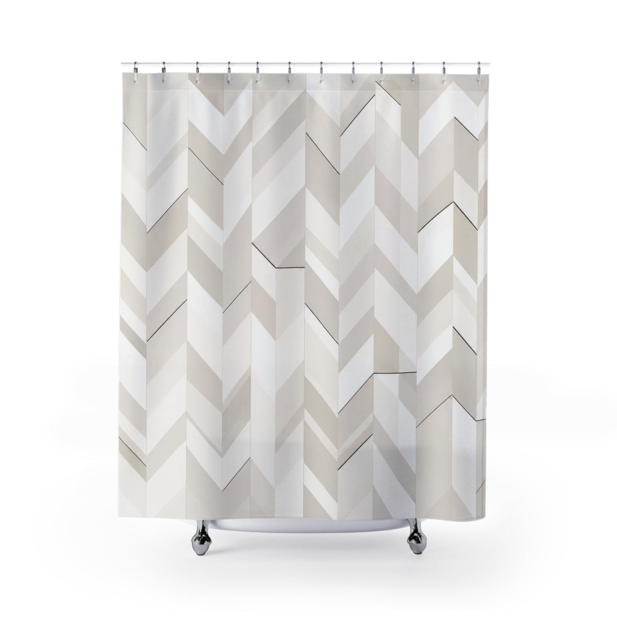 Herringbone White Geometric Shower Curtain