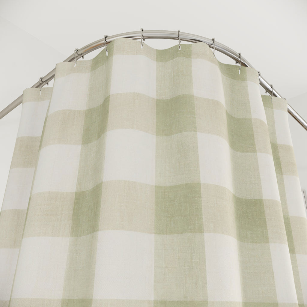 Sage Shower Curtain, Gingham Bath Decor, Green White Checkered Pattern, Farmhouse Guest Bathroom Decor, Soft Sage Green Gingham Style