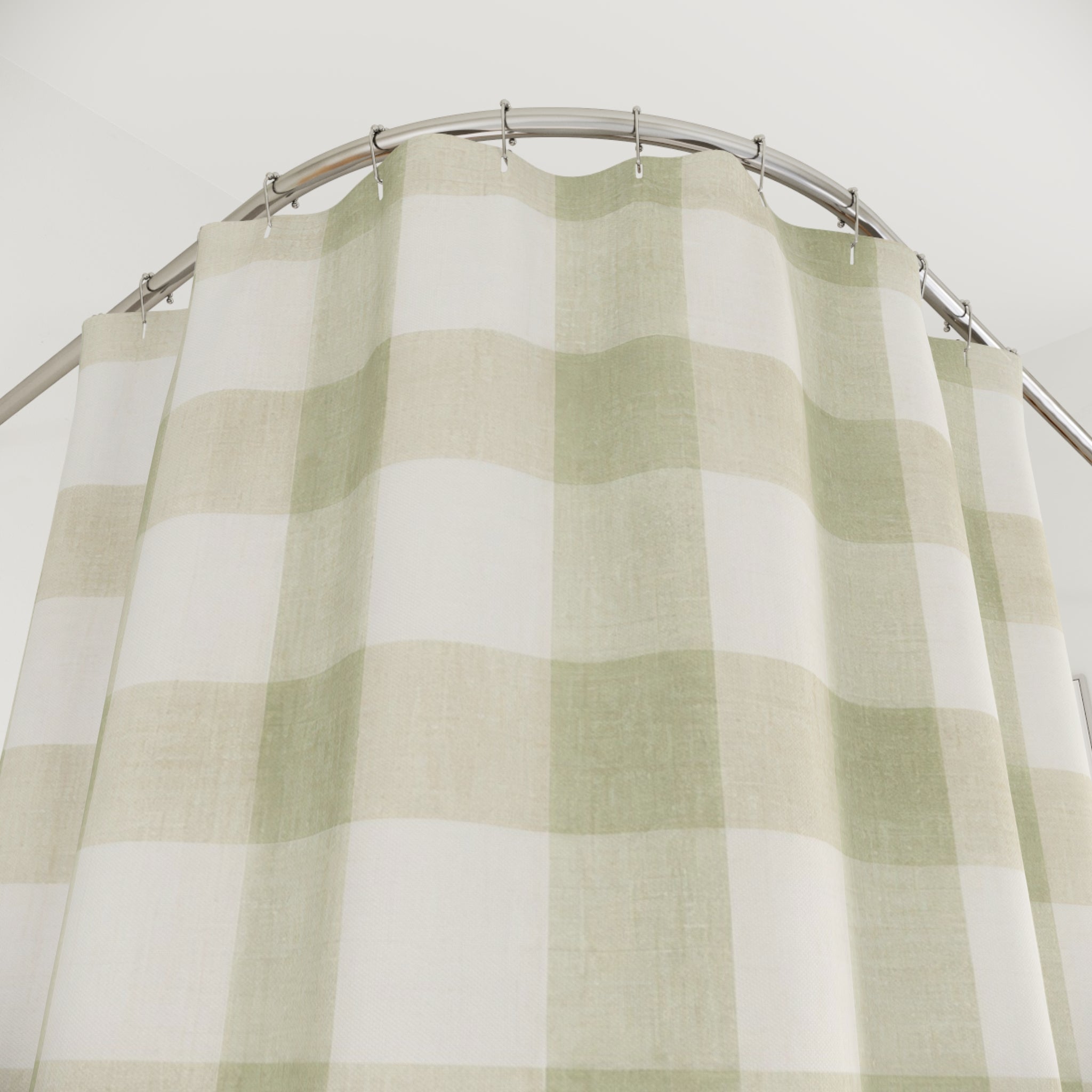 Sage Shower Curtain, Gingham Bath Decor, Green White Checkered Pattern, Farmhouse Guest Bathroom Decor, Soft Sage Green Gingham Style