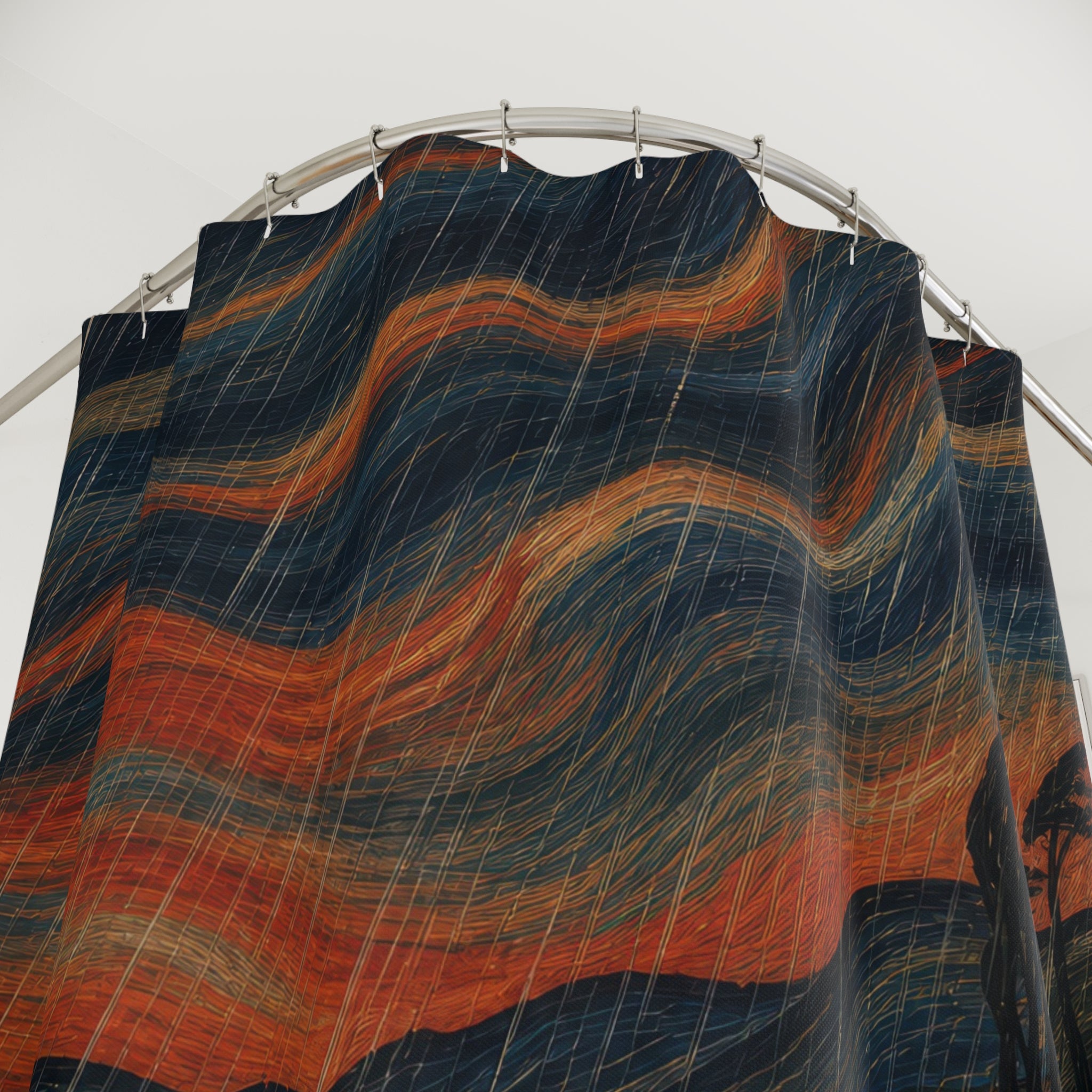 Dark Expressionist Shoreline Print Shower Curtain