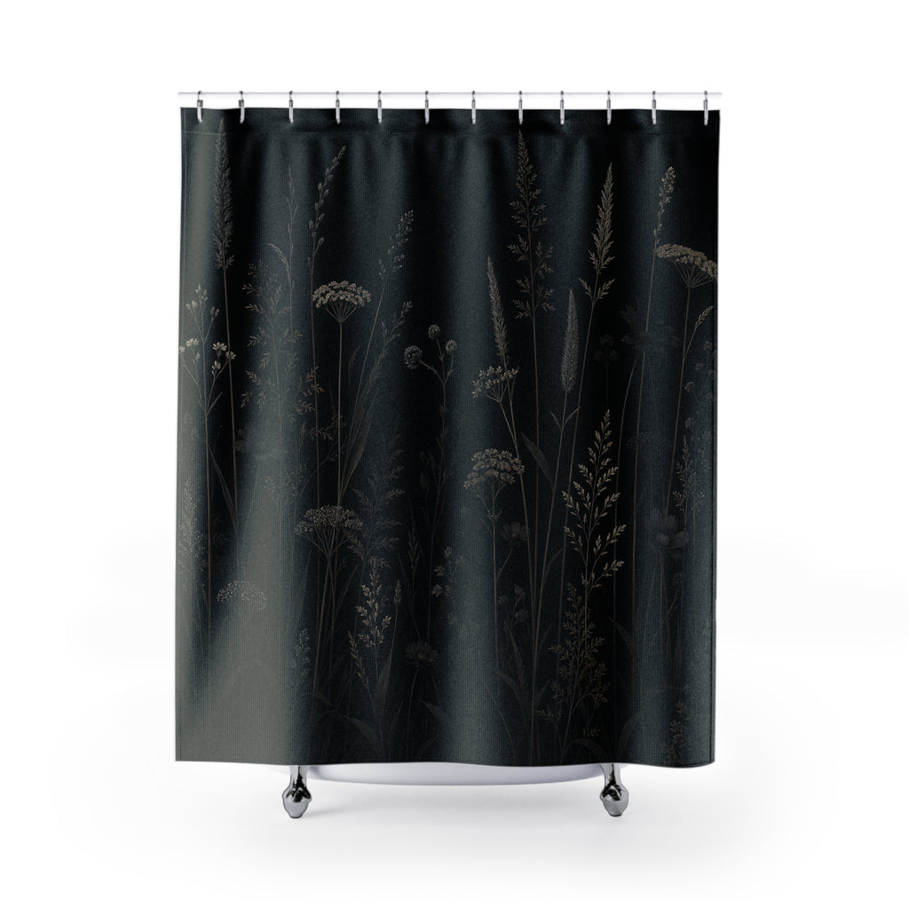 Black Meadow Botanical Shower Curtain