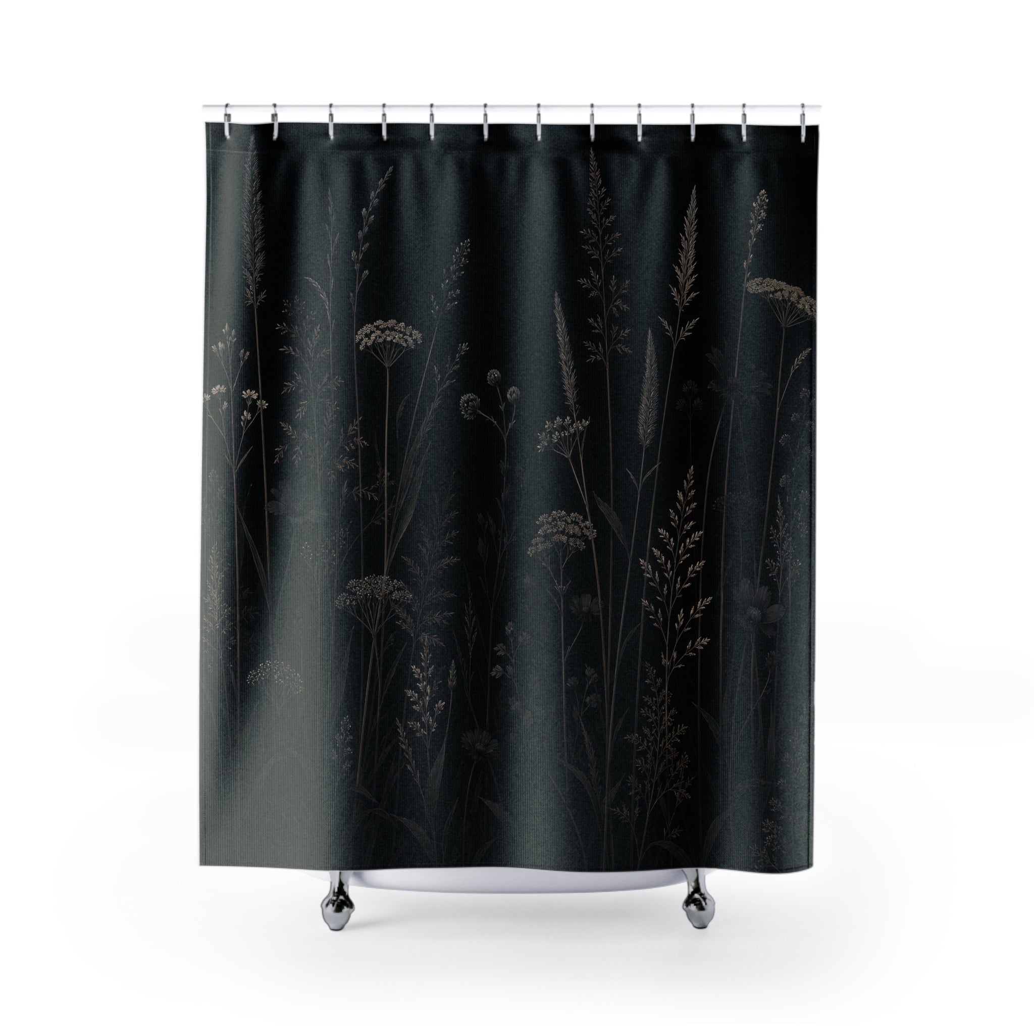 Black Meadow Botanical Shower Curtain