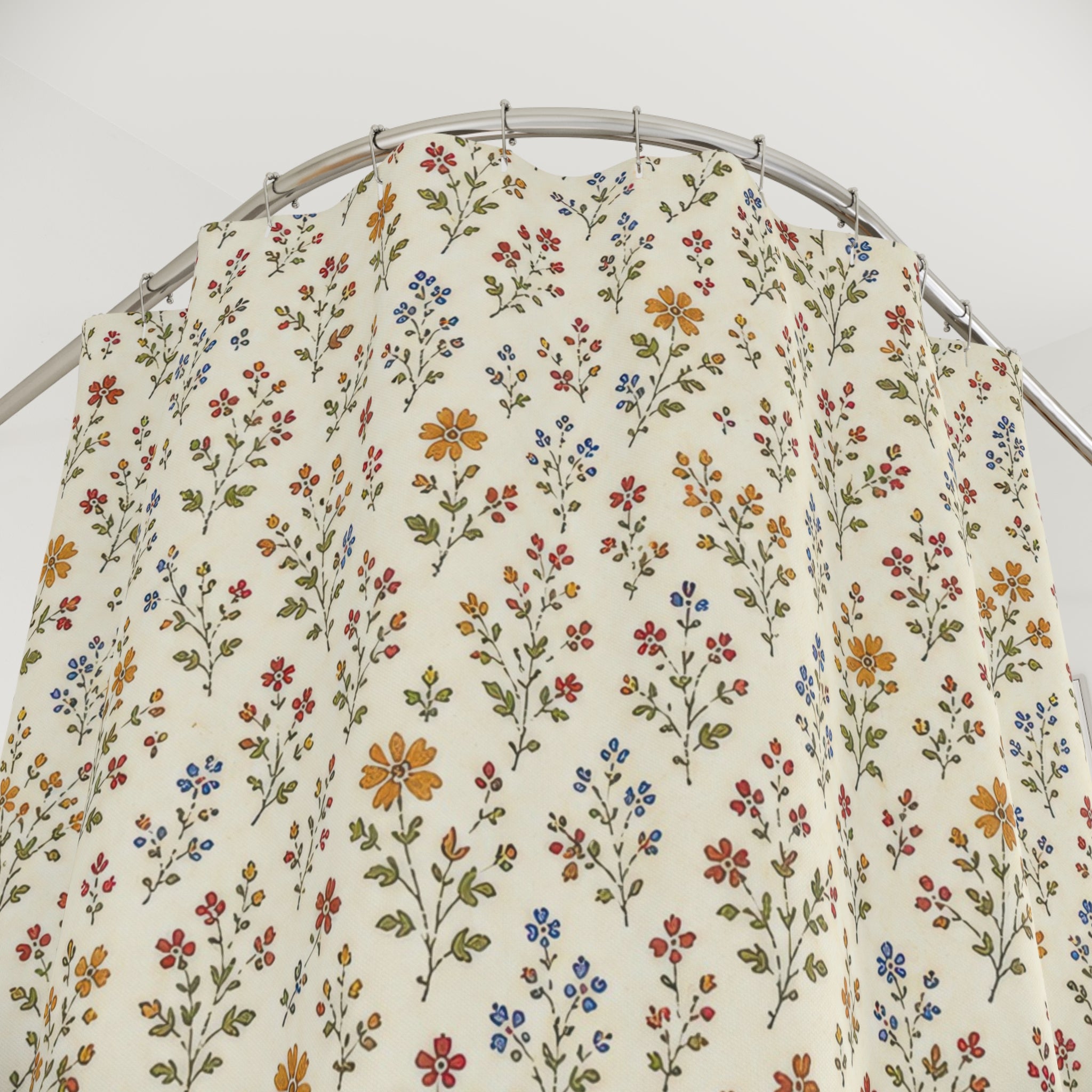 Autumn Ditsy Floral Shower Curtain, Rust Mustard Fall Bathroom Decor, Tiny Flower Bath Curtain, Guest Bathroom Decor, Small Bathroom Decor
