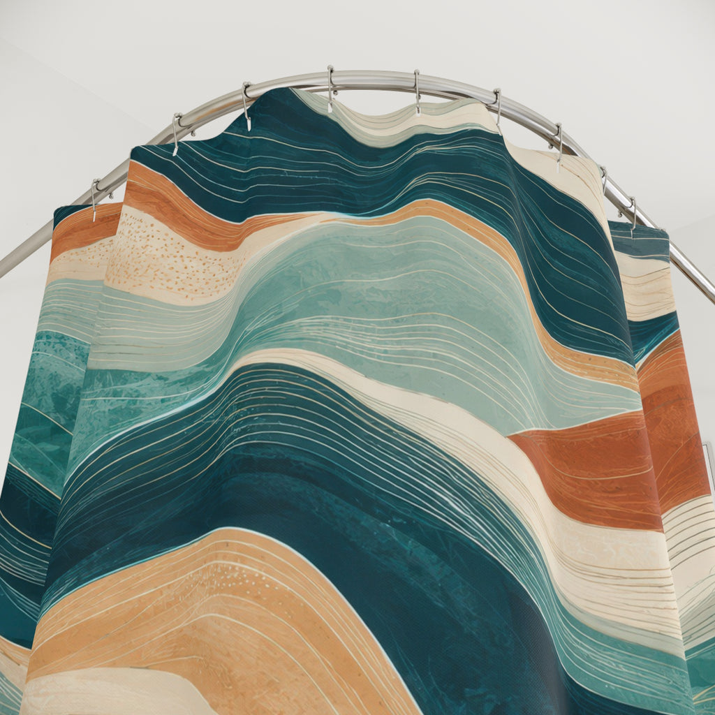 Wavy Shower Curtain: Teal Aqua Abstract Wave Pattern